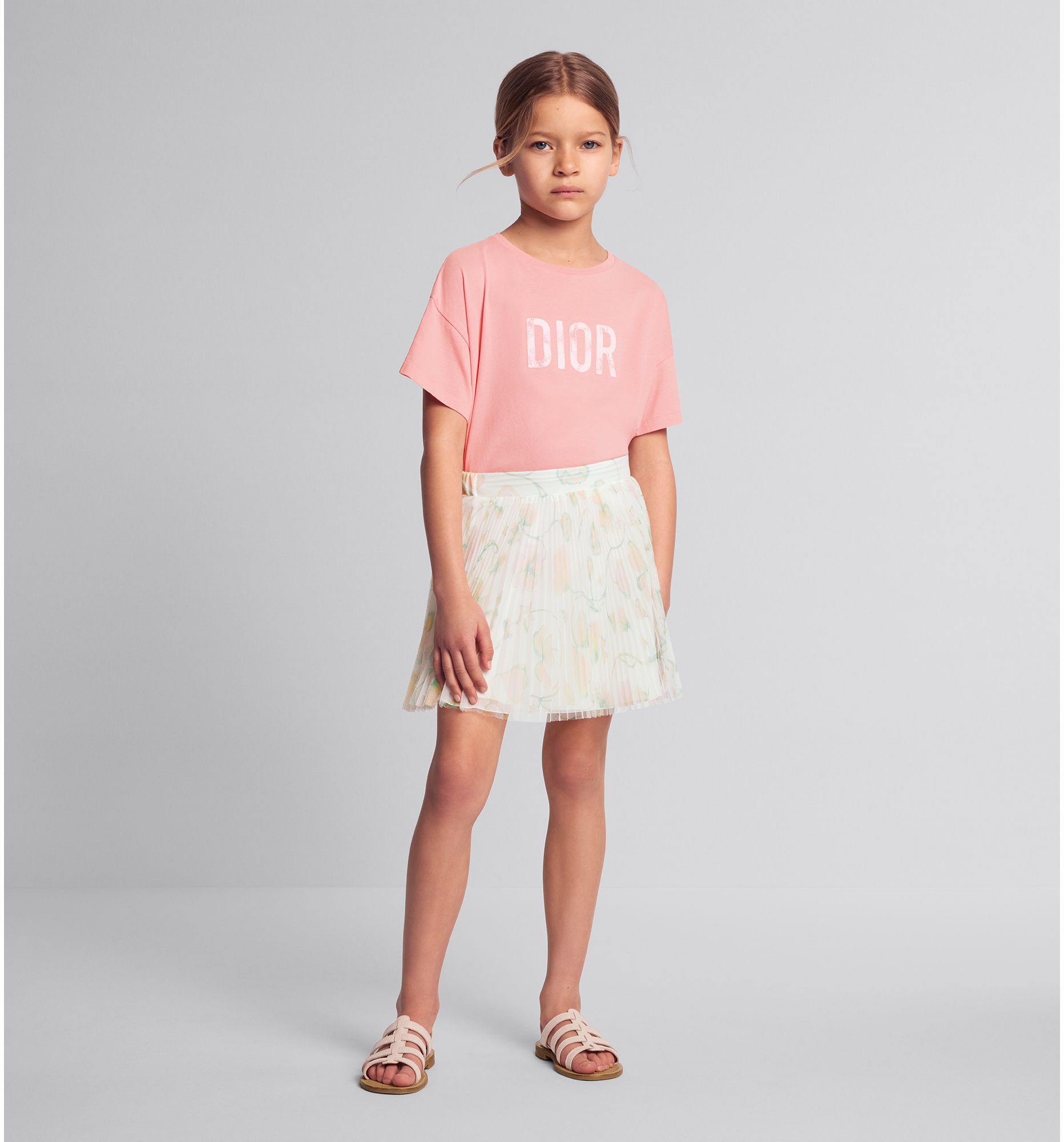 Jupe courte enfant Tulle plisse ivoire a motif floral saisonnier multicolore DIOR