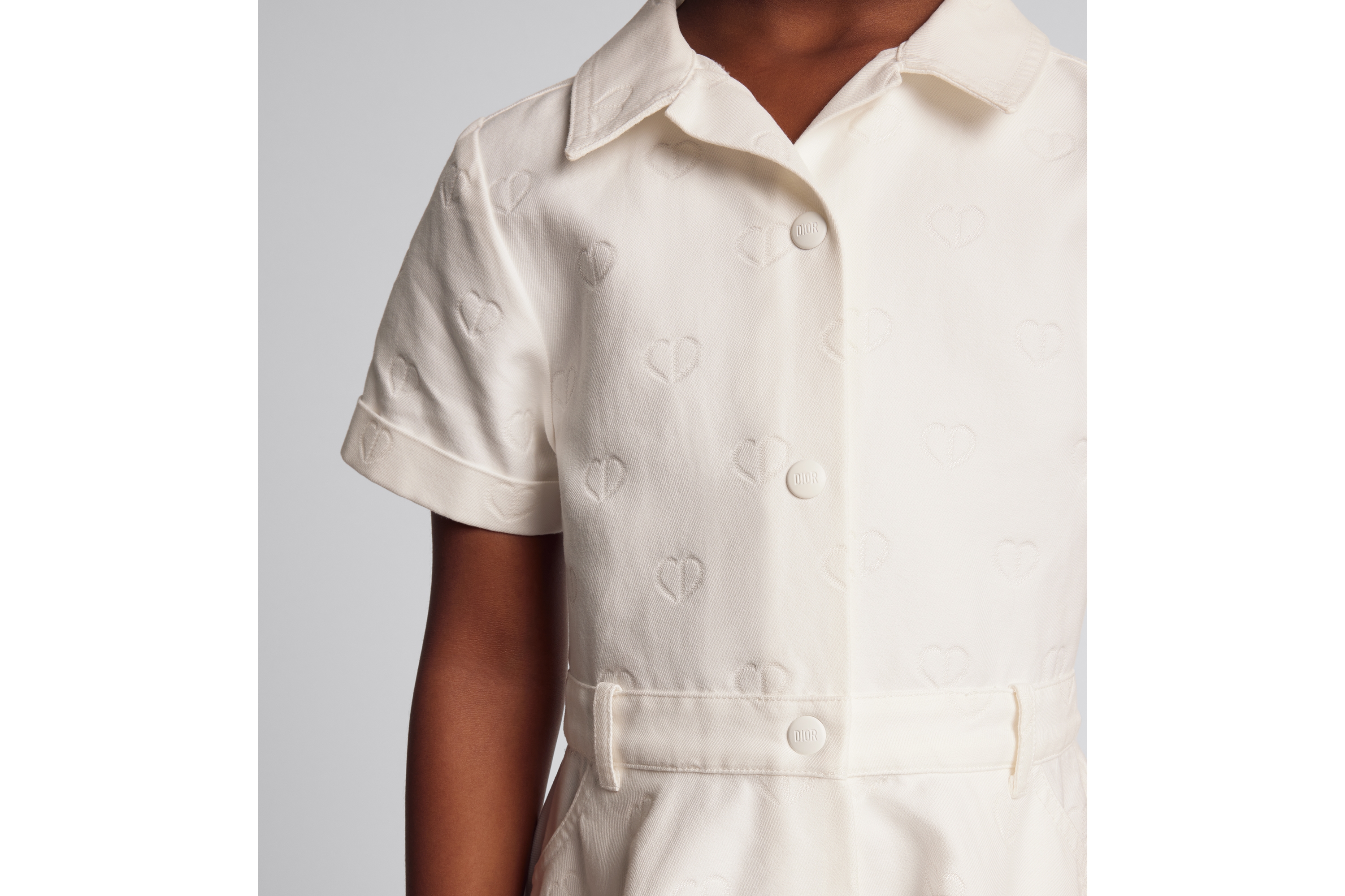 Robe évasée enfant Gabardine de coton ivoire jacquard CD Heart brillant ...