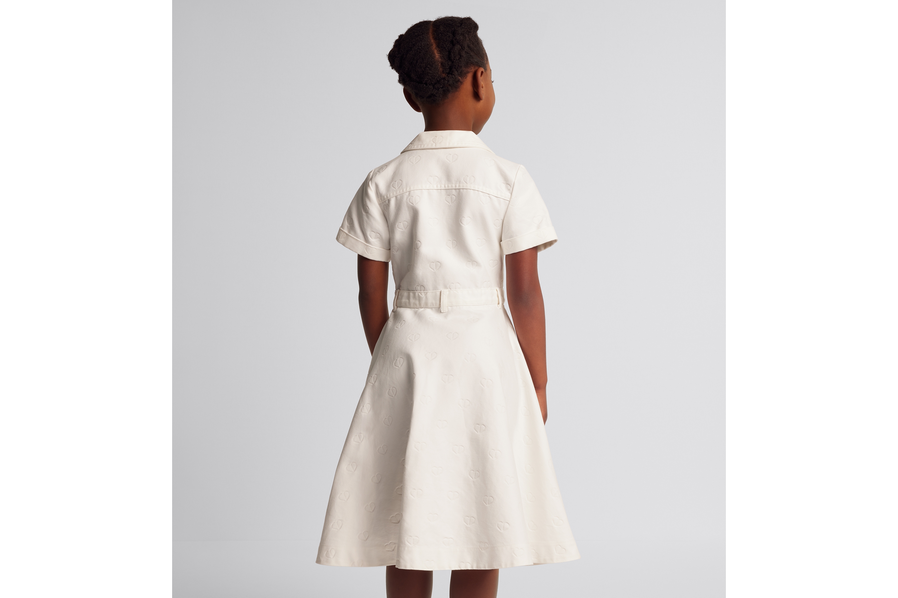 Robe évasée enfant Gabardine de coton ivoire jacquard CD Heart brillant ...