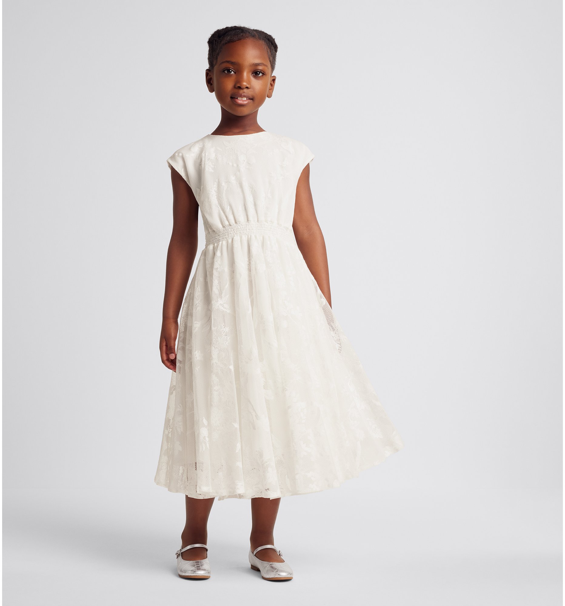 Kids Flared Dress Ivory Toile de Jouy Tulle Jacquard DIOR