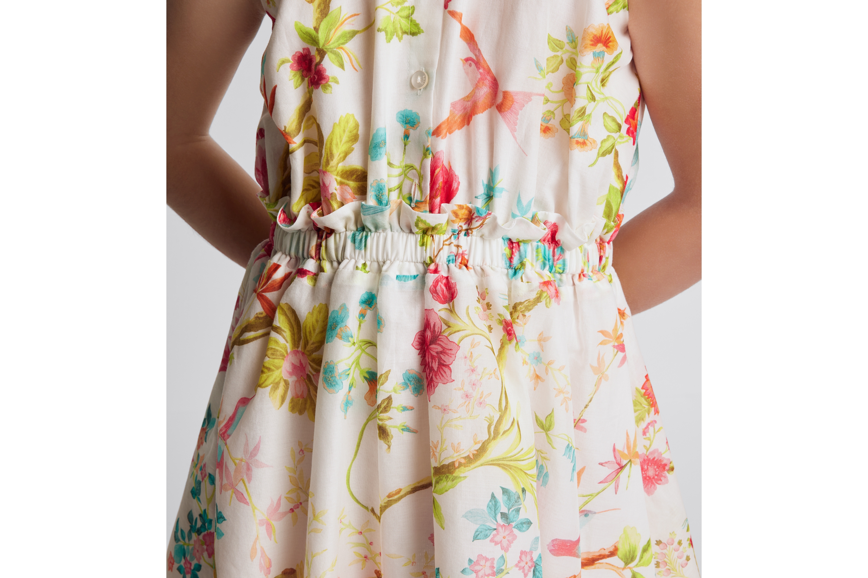 Abito/vestitino bambina puro lino, puro cotone bianco con fiori unc