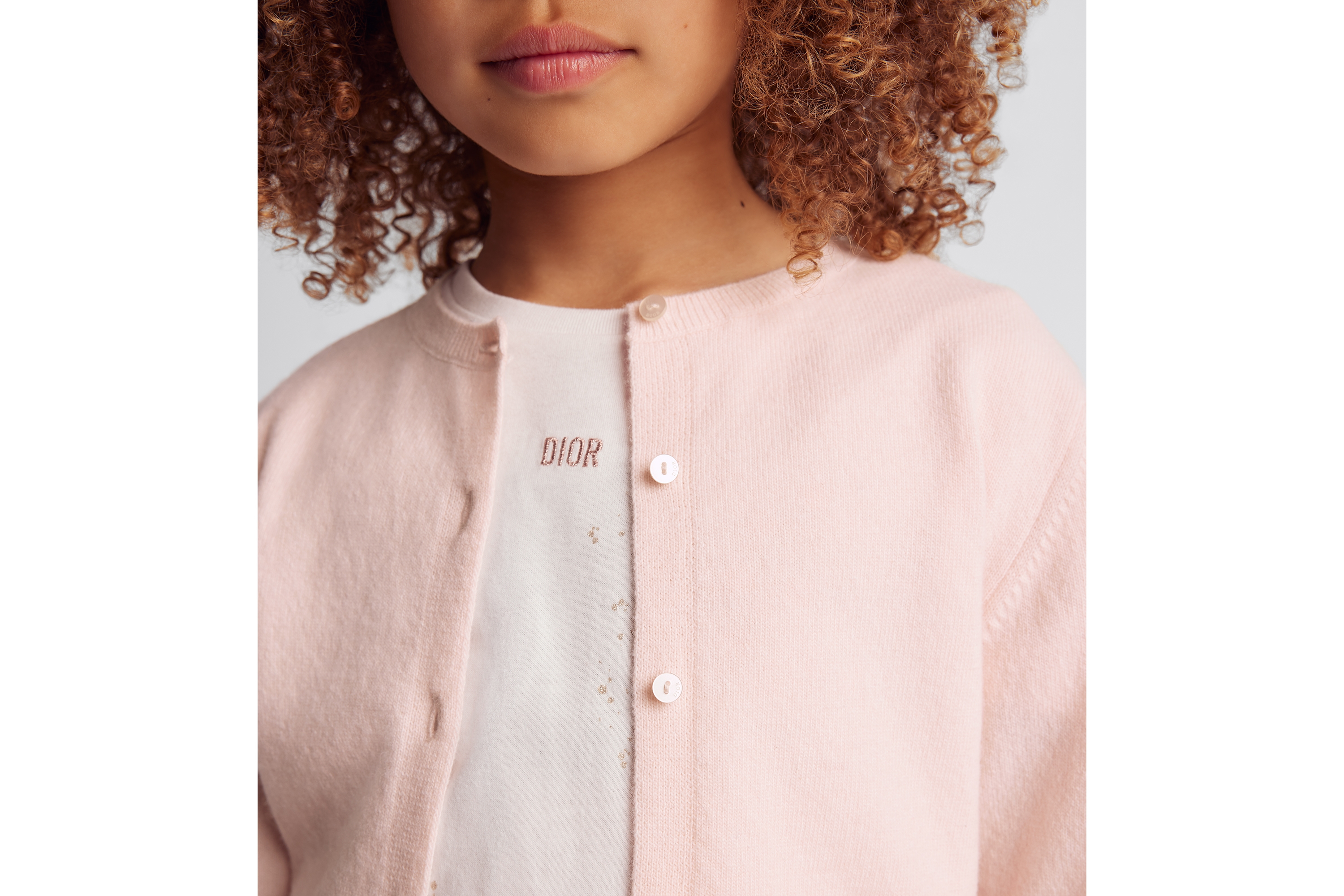 童裝開襟衫 淡粉紅色羊毛和羊絨織物 E03