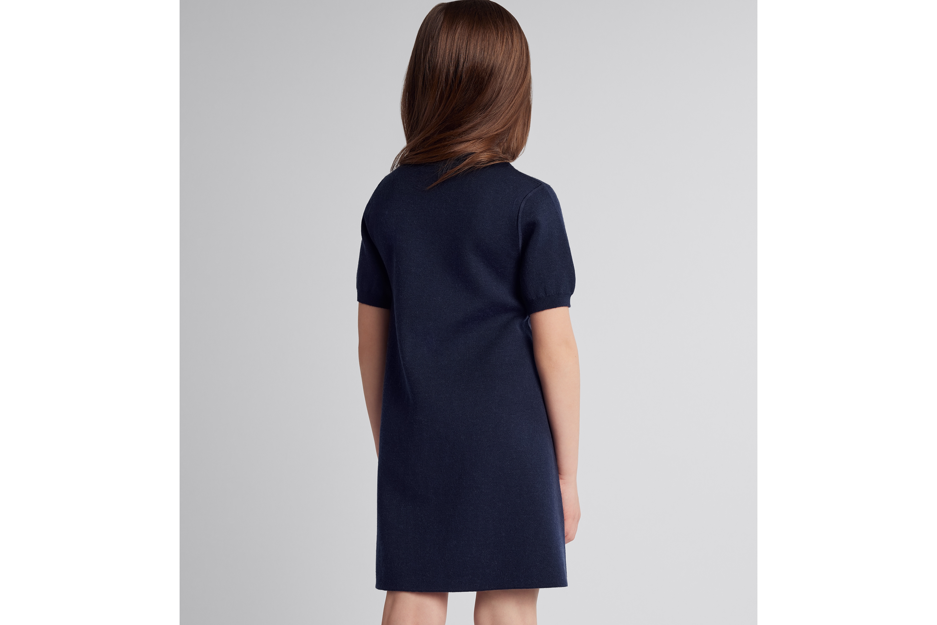 look_image_alt_prefix Vestido evasé reversible Dior Kids Punto de lana azul marino con Dior Oblique en jacquard marfil y azul E10