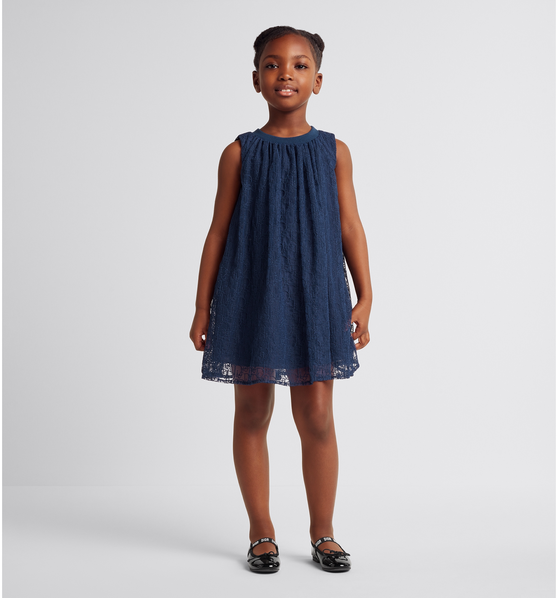 Robe evasee enfant Tulle brode Dior Oblique perles bleu marine DIOR