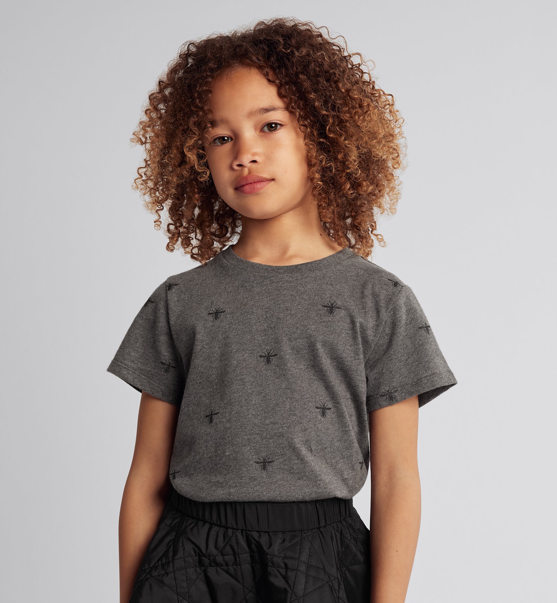 Kids' T-Shirt Gray Cotton Jersey with Silver-Tone Bee Motif Kids' T-Shirt Gray Cotton Jersey with Silver-Tone Bee Motif