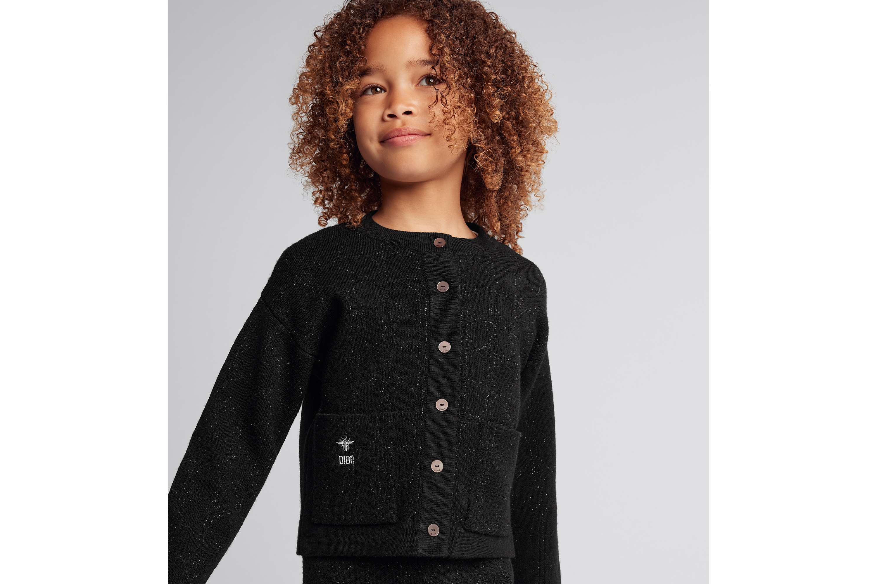 Cardigan für Kinder Strick aus Wollmischung in Schwarz mit glänzendem ...