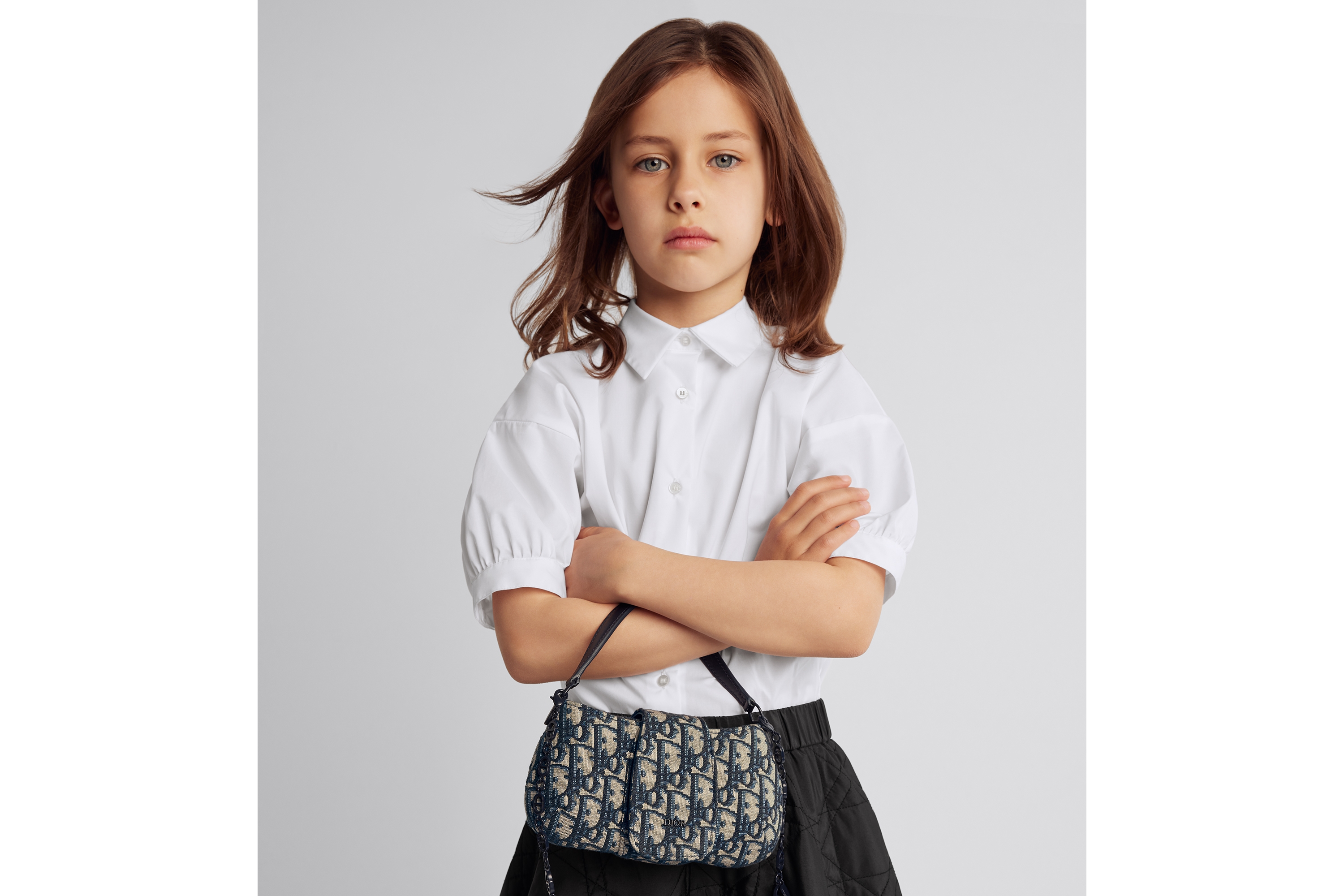 Look Kids' Bow Bag Beige and Blue Dior Oblique Jacquard E02