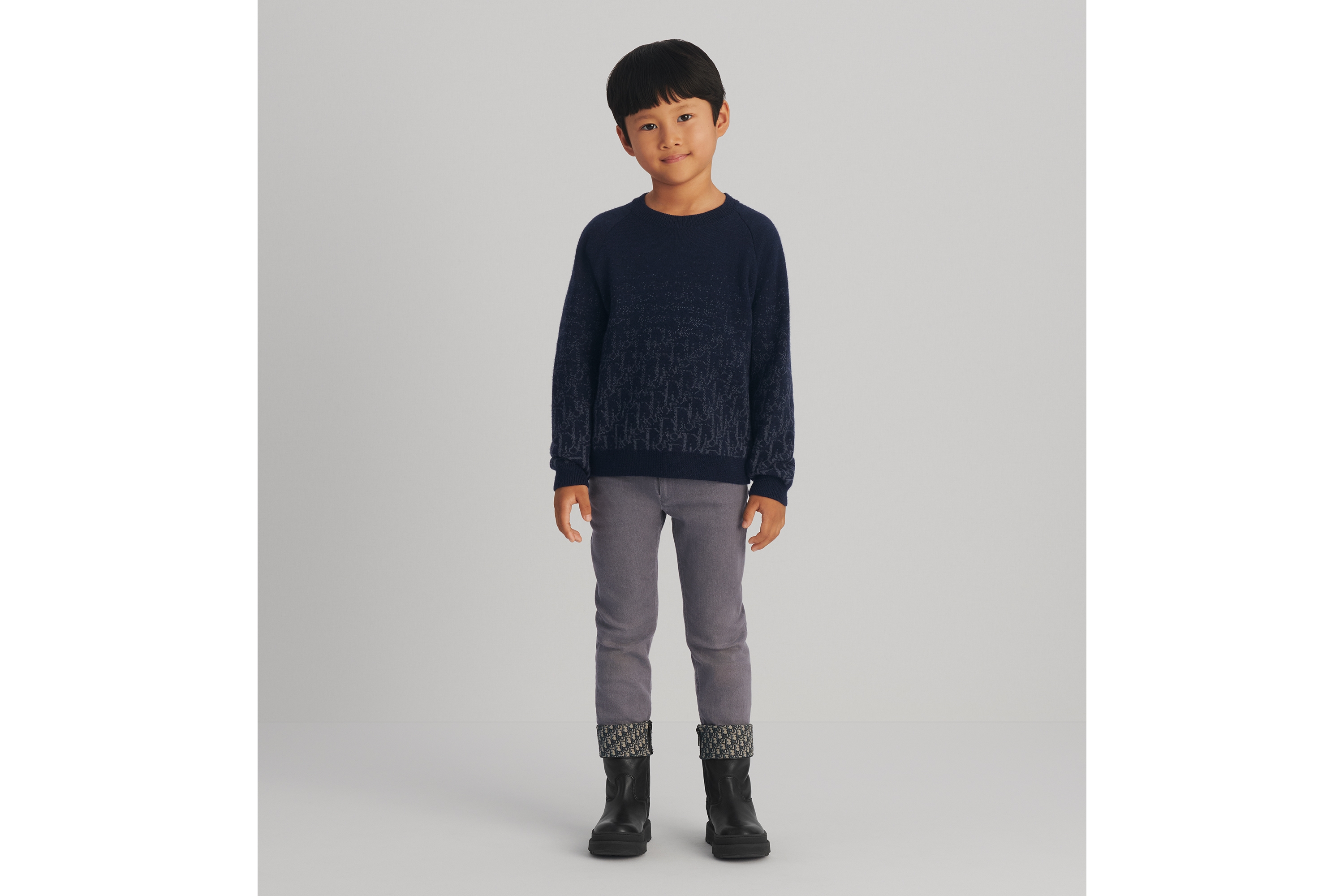 look_image_alt_prefix Pullover für Kinder Wollstrick in Marineblau mit Dior Oblique Jacquard in Blau mit Farbverlauf E08
