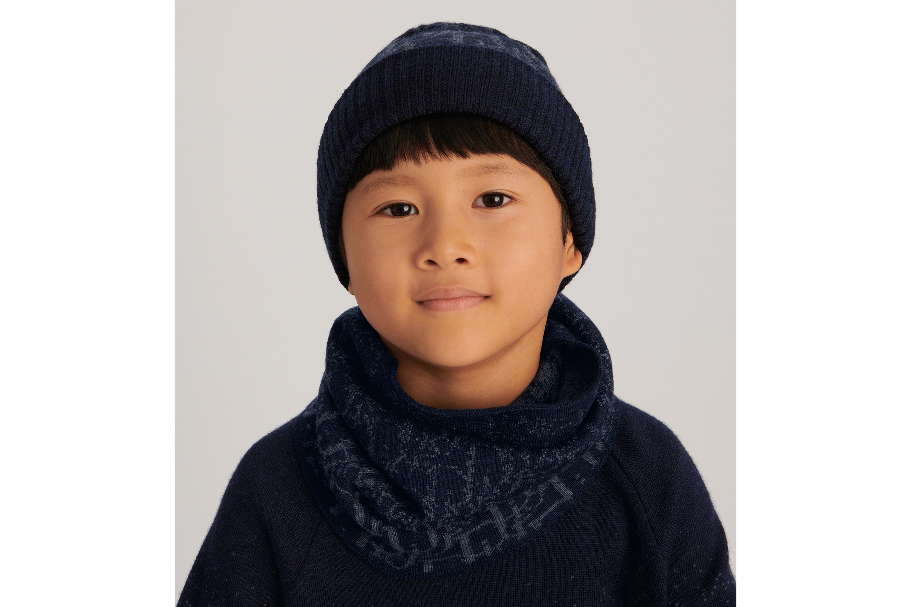Kids&amp;#39; Neck Warmer Navy Blue Wool Knit with Blue Dior Oblique Jacquard ...