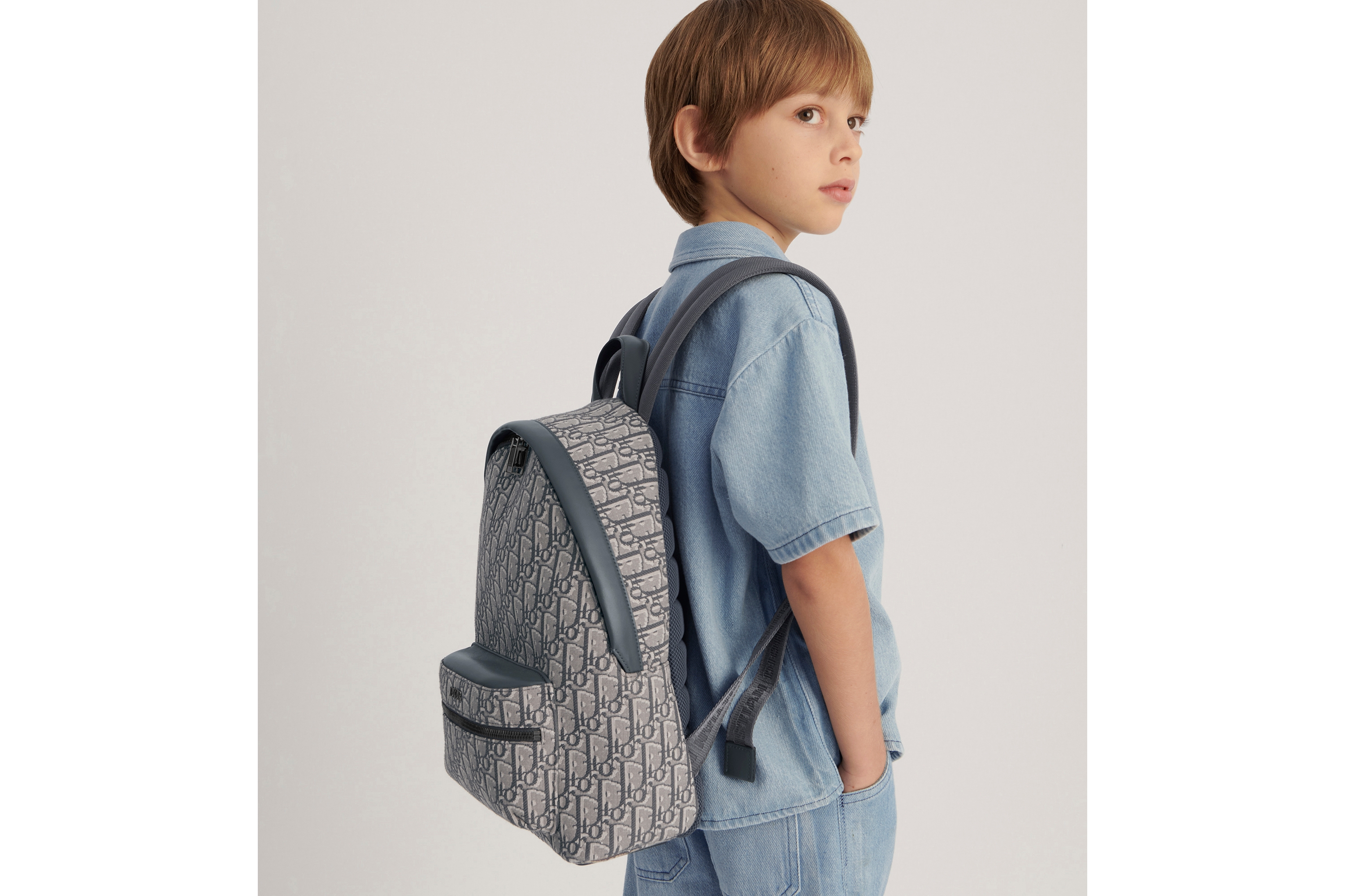 Look Kids' Rider Backpack Deep Gray Dior Oblique Jacquard and Calfskin E06