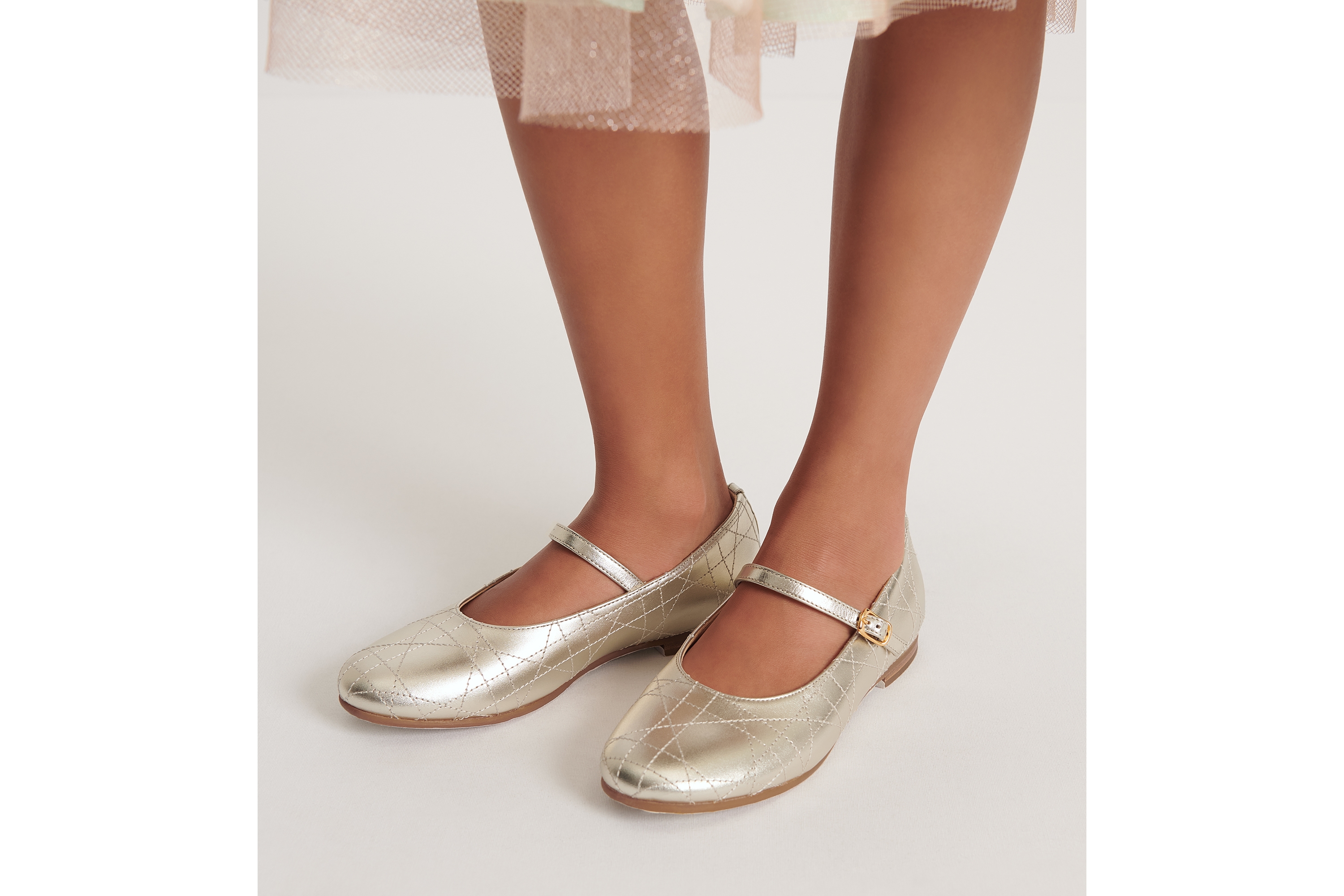 Look Kids' Ballet Flat Gold-Tone Cannage Calfskin E23
