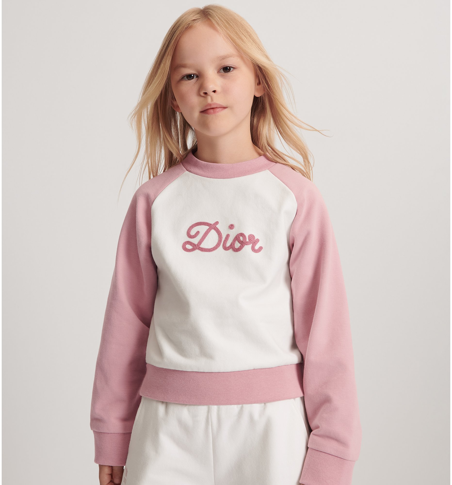 Felpa per bambini Cotone felpato color avorio e rosa antico DIOR