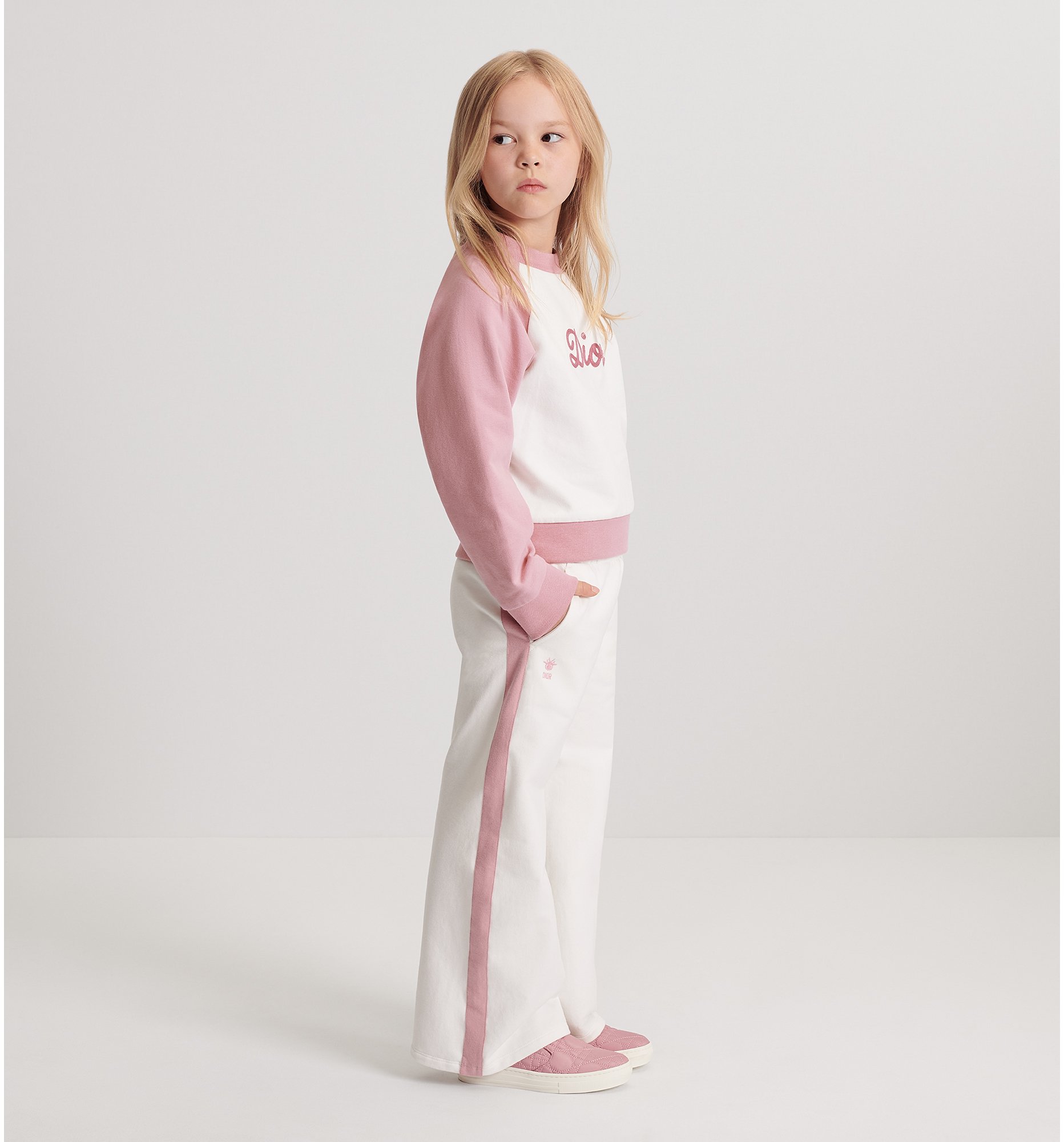 Felpa per bambini Cotone felpato color avorio e rosa antico DIOR