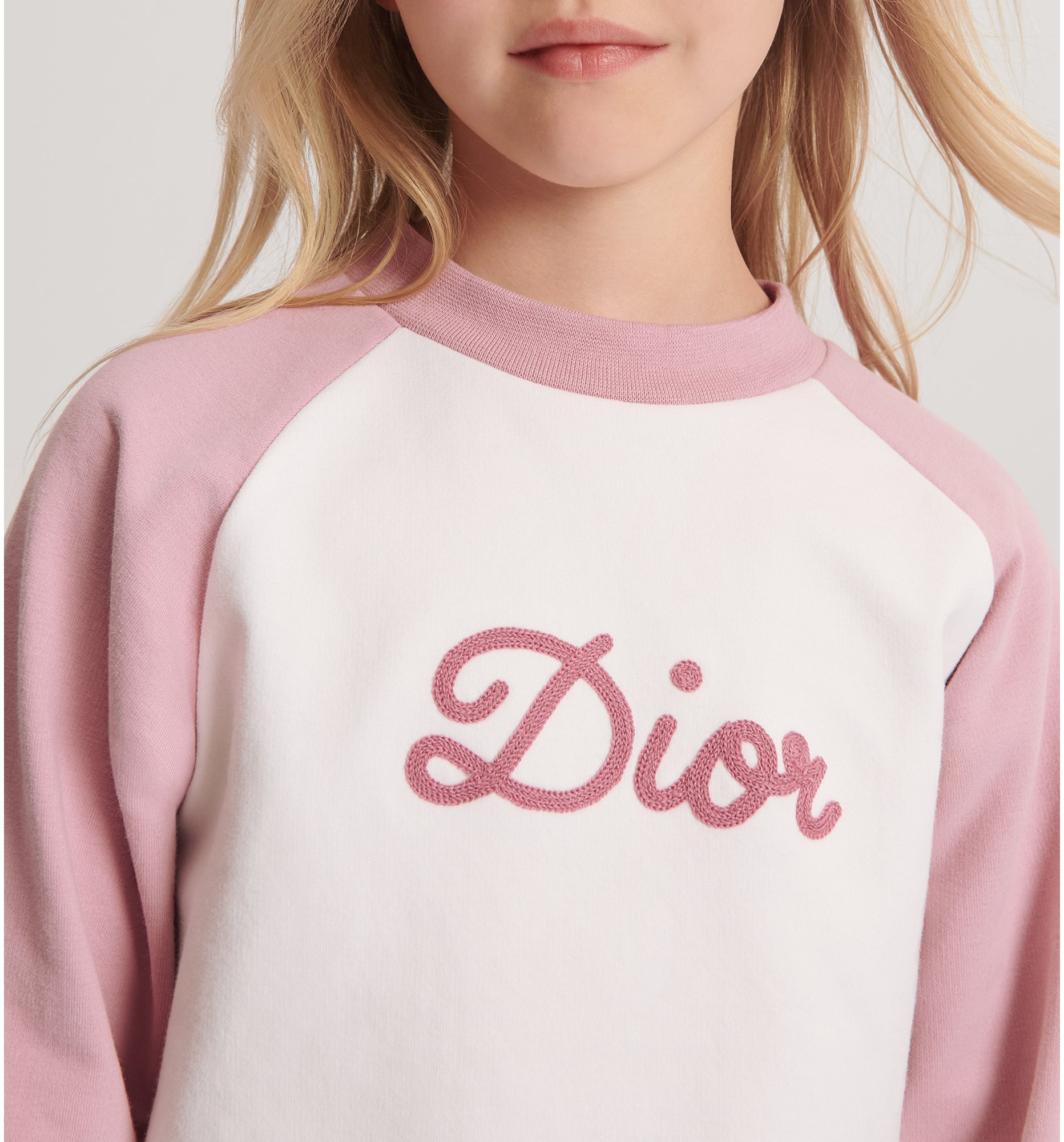Felpa per bambini Cotone felpato color avorio e rosa antico DIOR