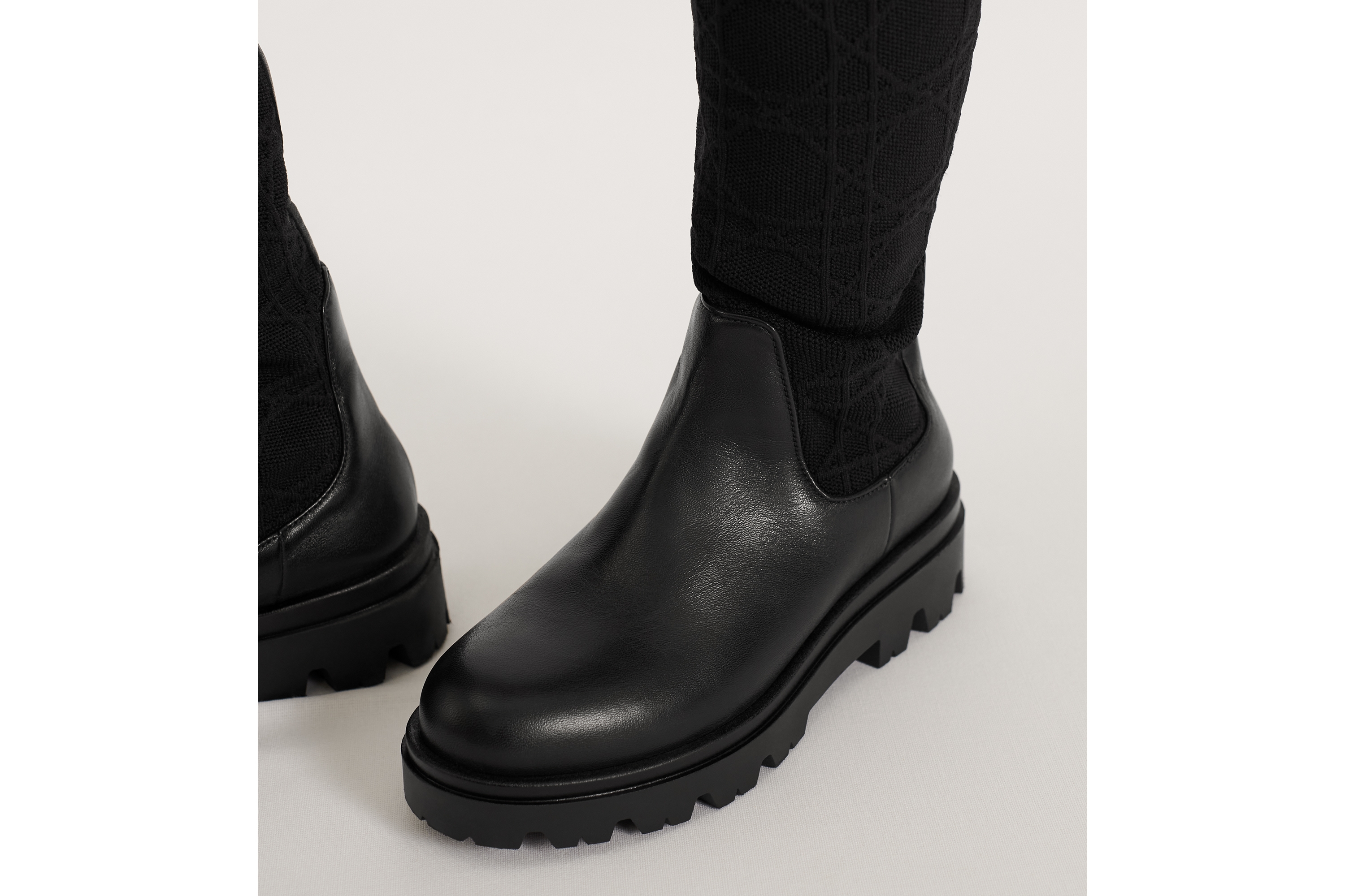 Look Botte enfant Maille jacquard Cannage et cuir de veau noirs E24