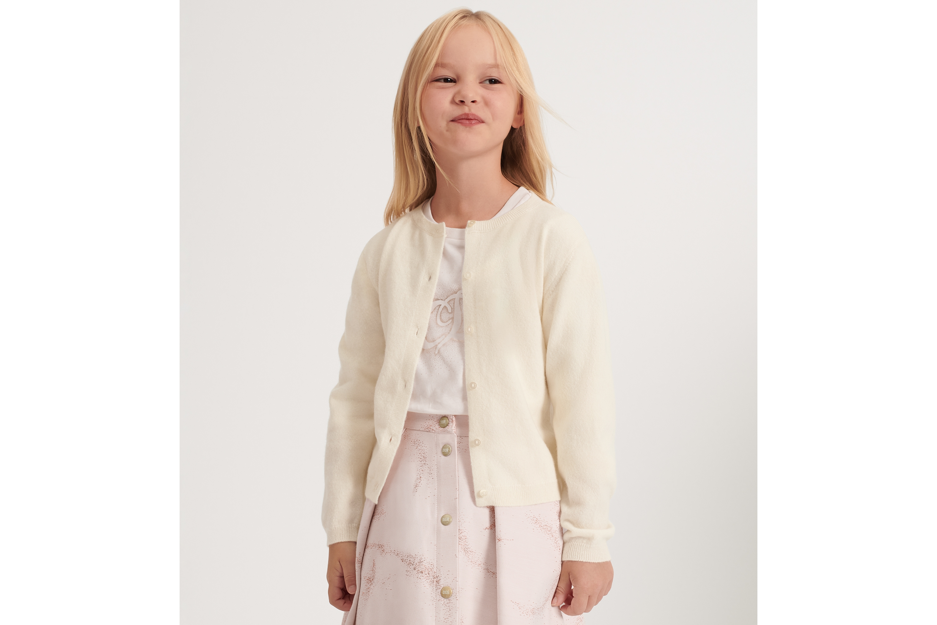 Kids' Cardigan Vanilla White Wool and Cashmere Knit E01