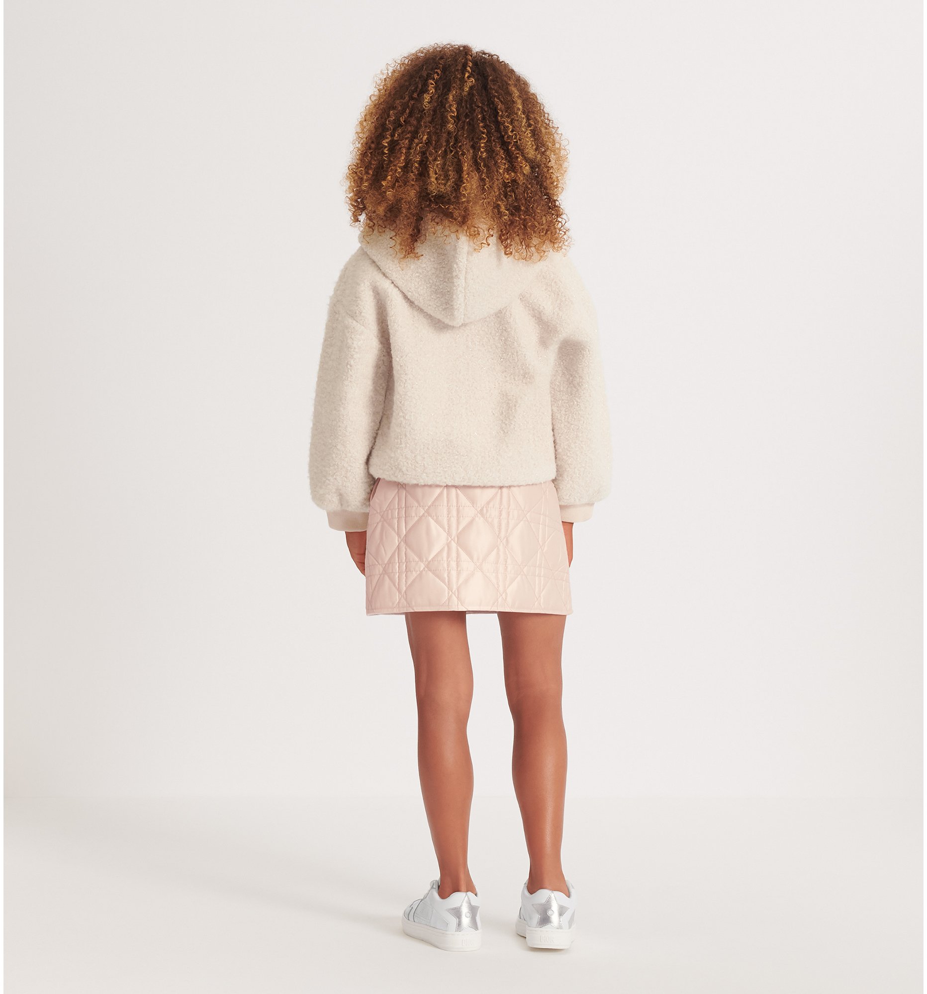 Kids' Zipped Hooded Sweatshirt Vanilla White Sparkly Faux Fur | DIOR