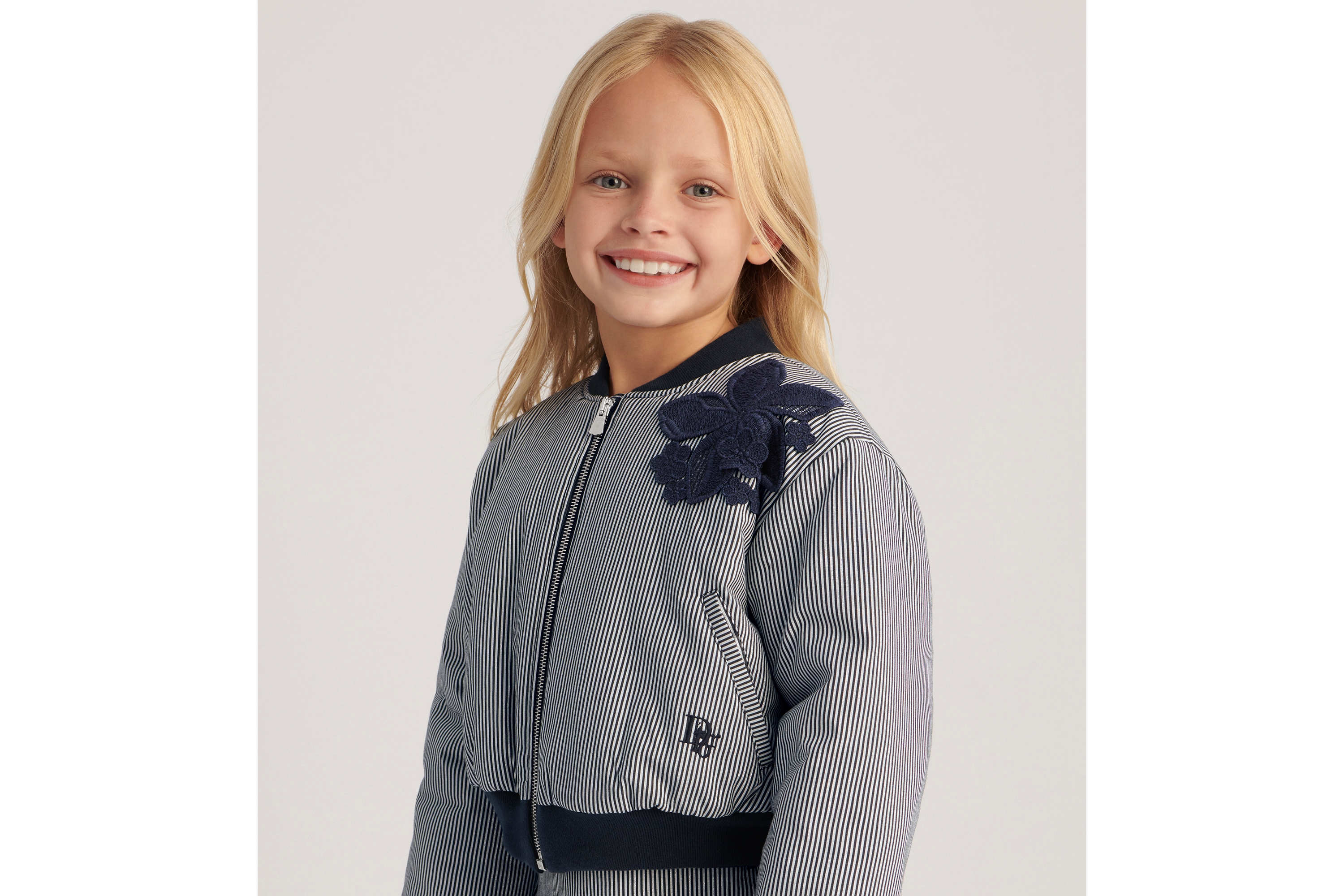 Bomberjacke für Kinder Gestreifte Baumwolle in Marineblau und ...