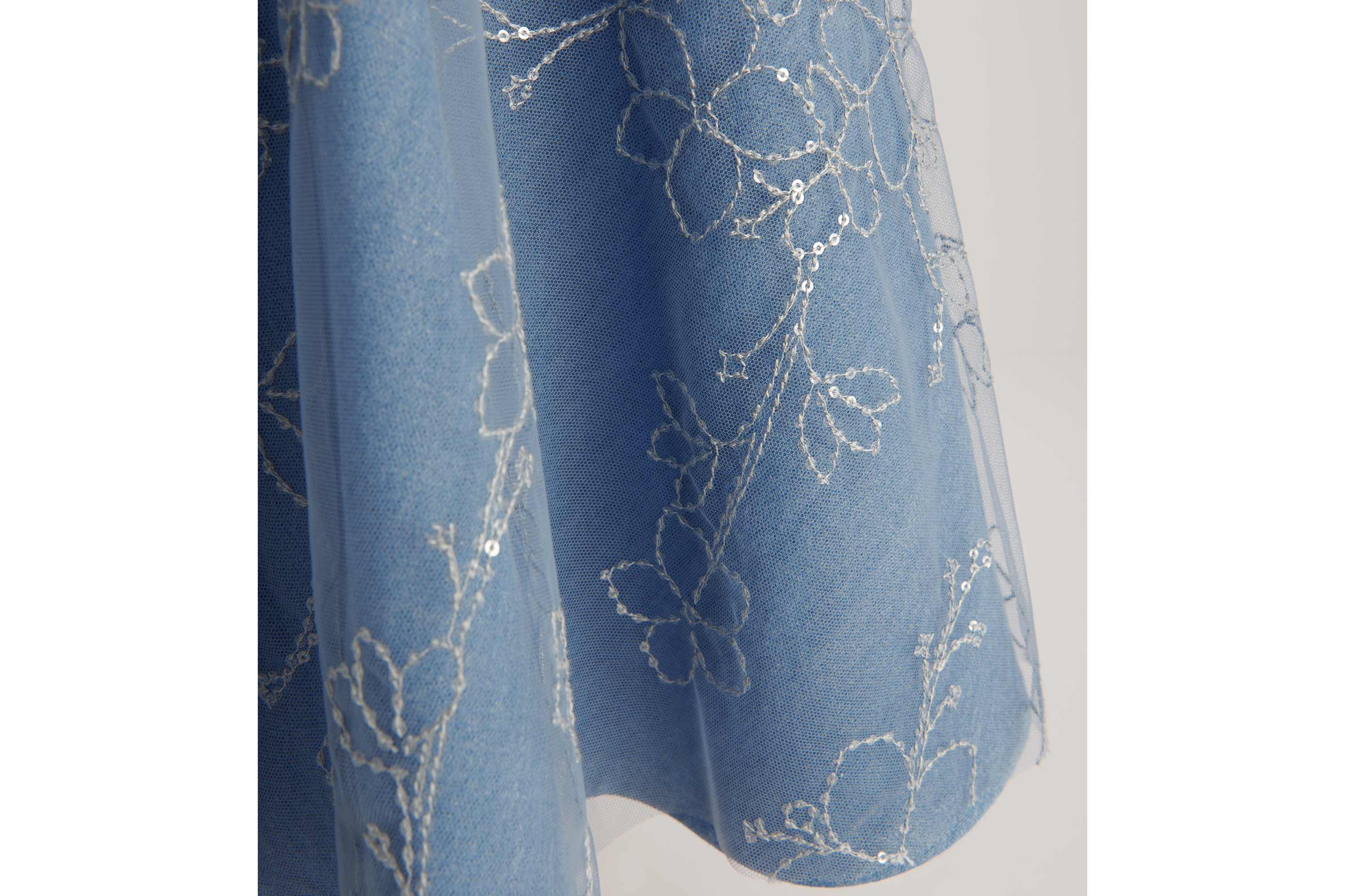 キッズ ロングスカート コットンデニム & エンブロイダリー チュール E05