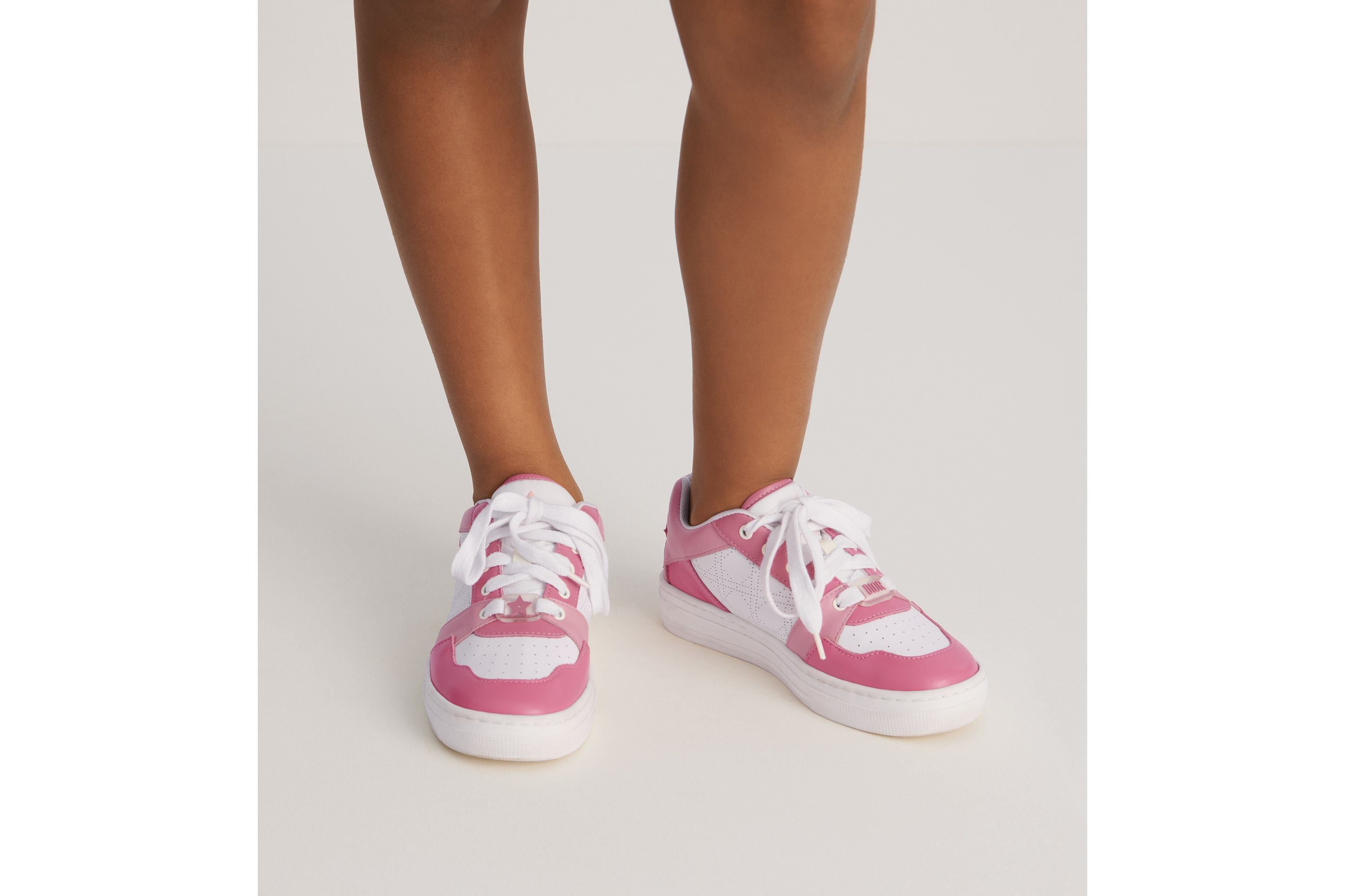 Look Kids' Low-Top Sneaker Ivory, Pink and Pop Pink Calfskin E05