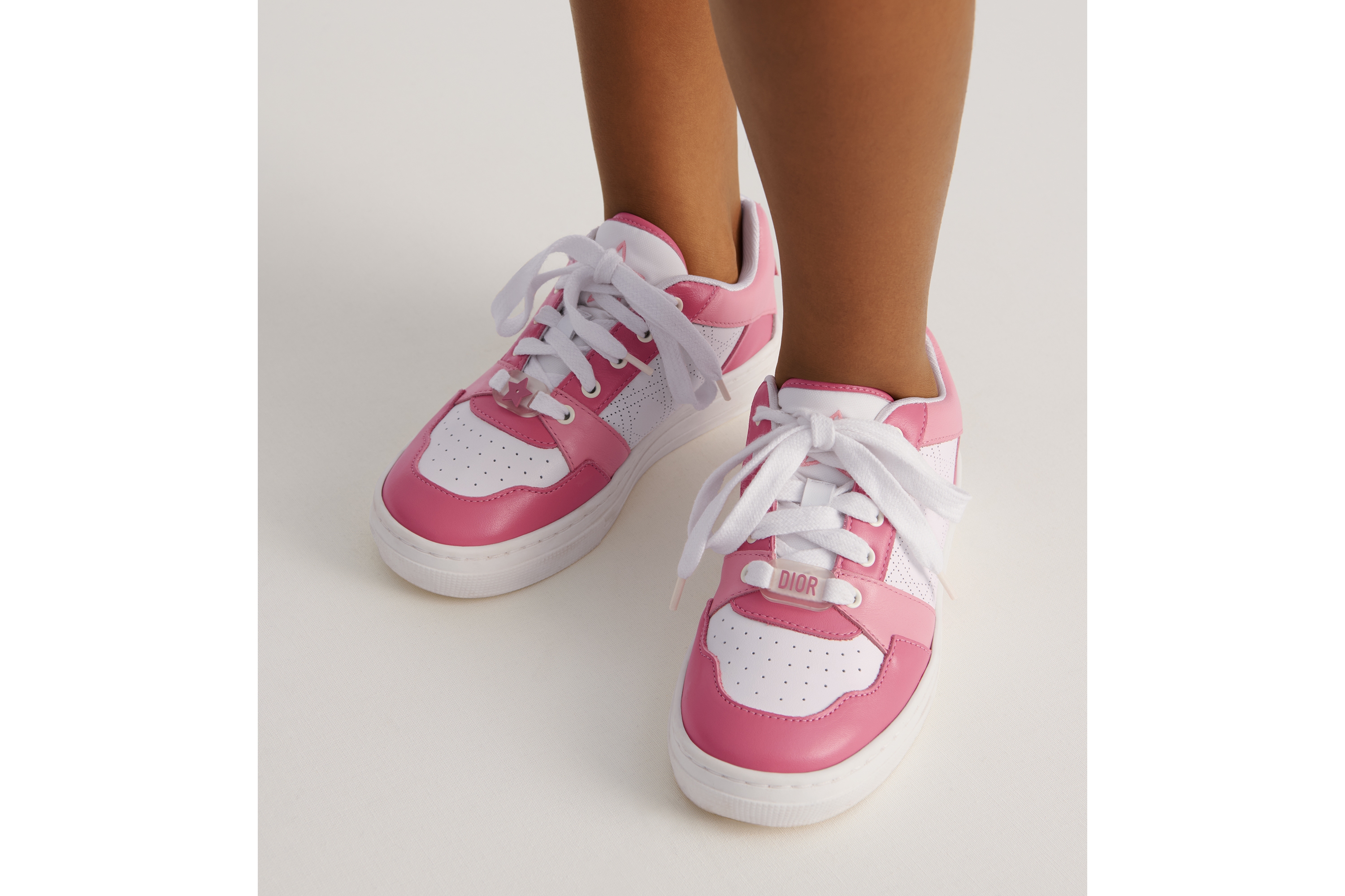 Look Kids' Low-Top Sneaker Ivory, Pink and Pop Pink Calfskin E07