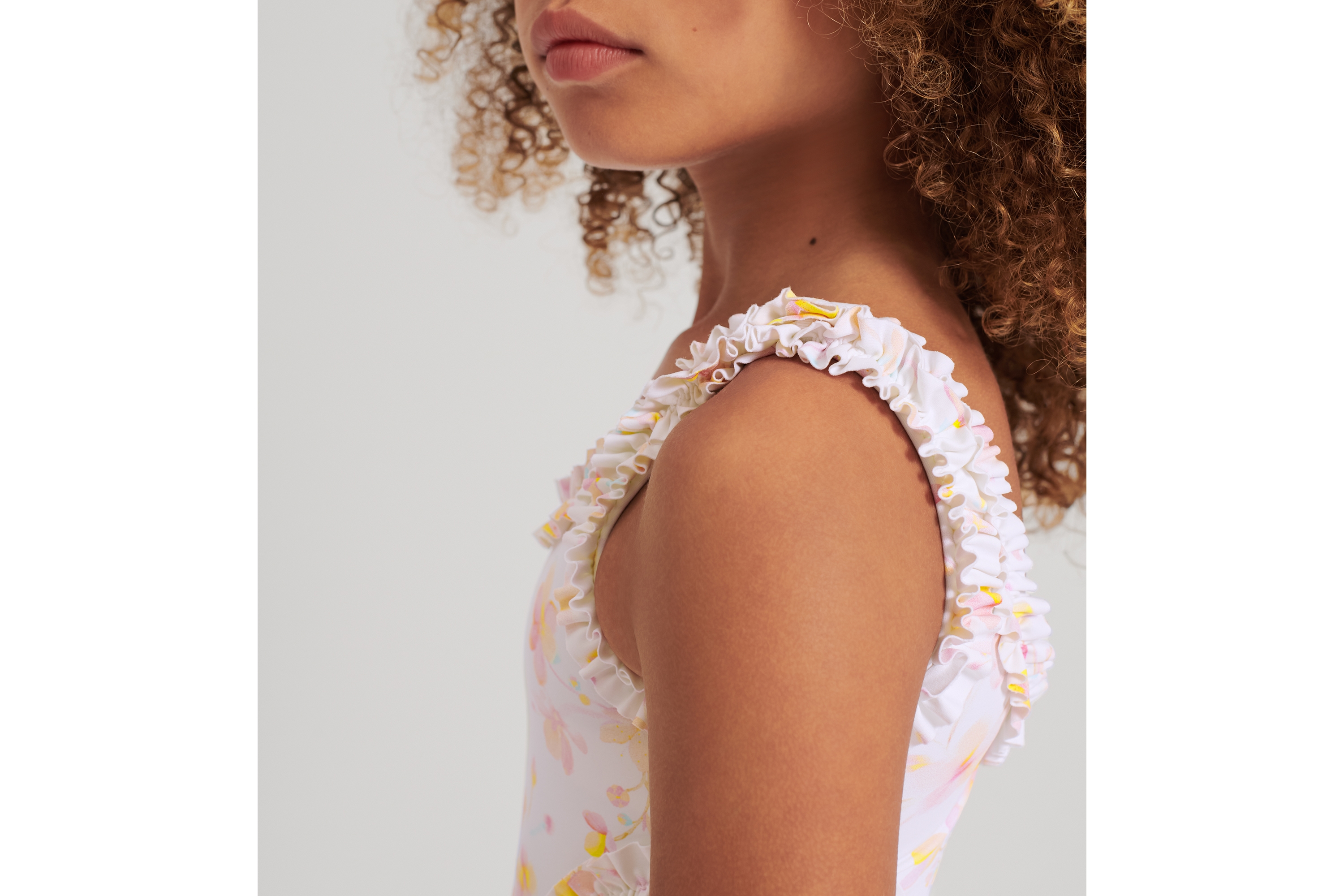 Look Kids' One-Piece Swimsuit Ivory Technical Fabric with Multicolor Seasonal Floral Motif E04