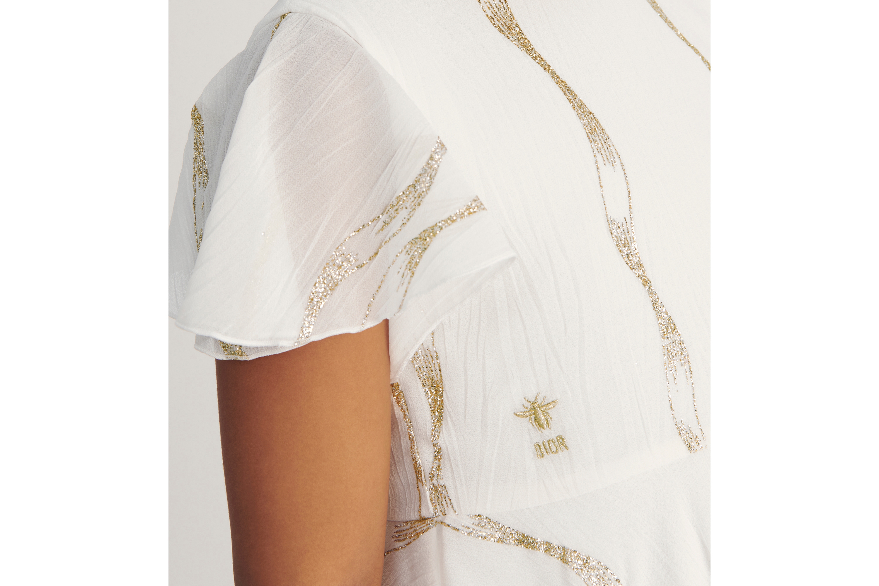 Kids' Flared Dress Ivory Chiffon with Gold-Tone Sparkly Motif E03