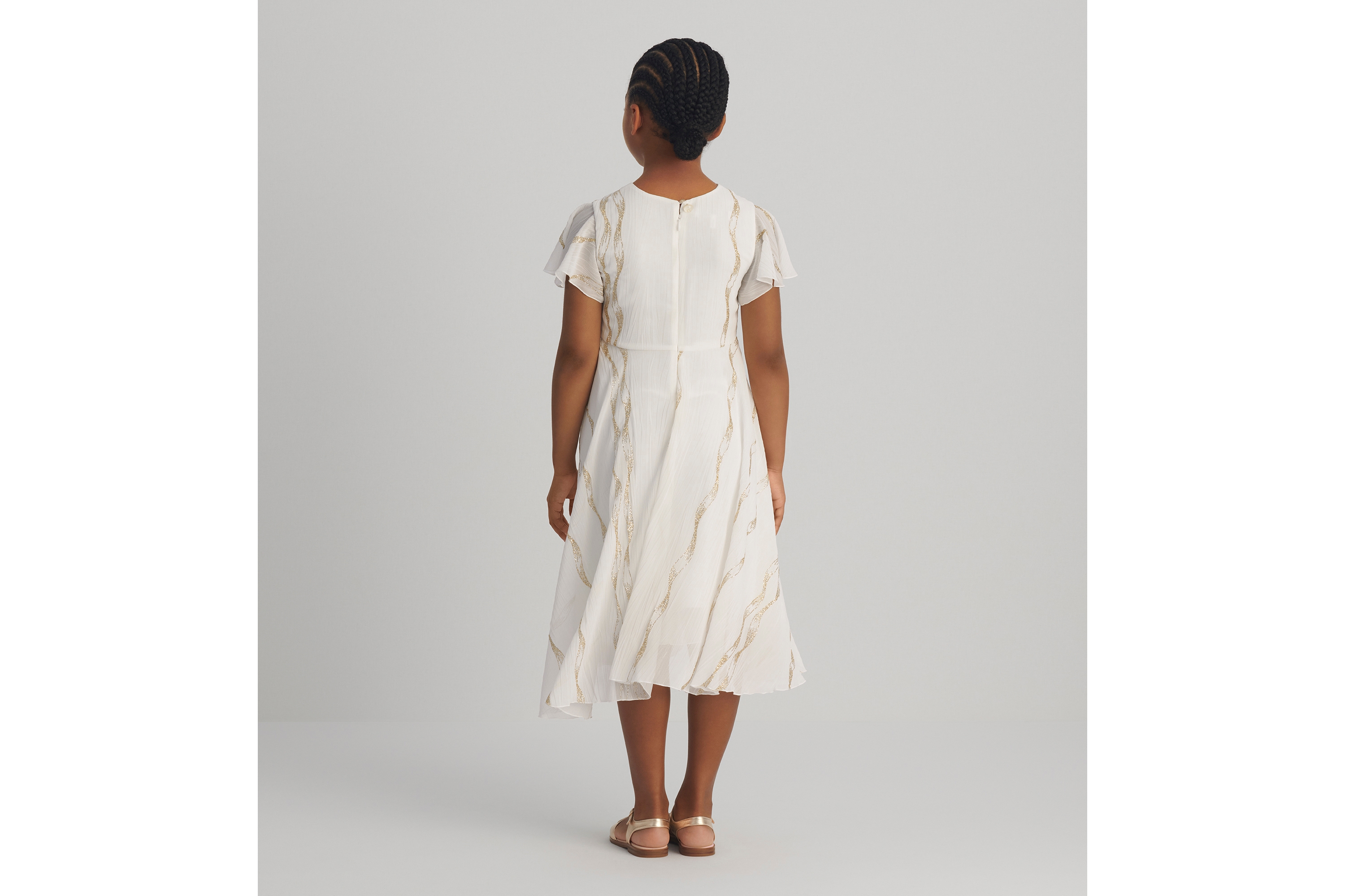 Look Kids' Flared Dress Ivory Chiffon with Gold-Tone Sparkly Motif E04