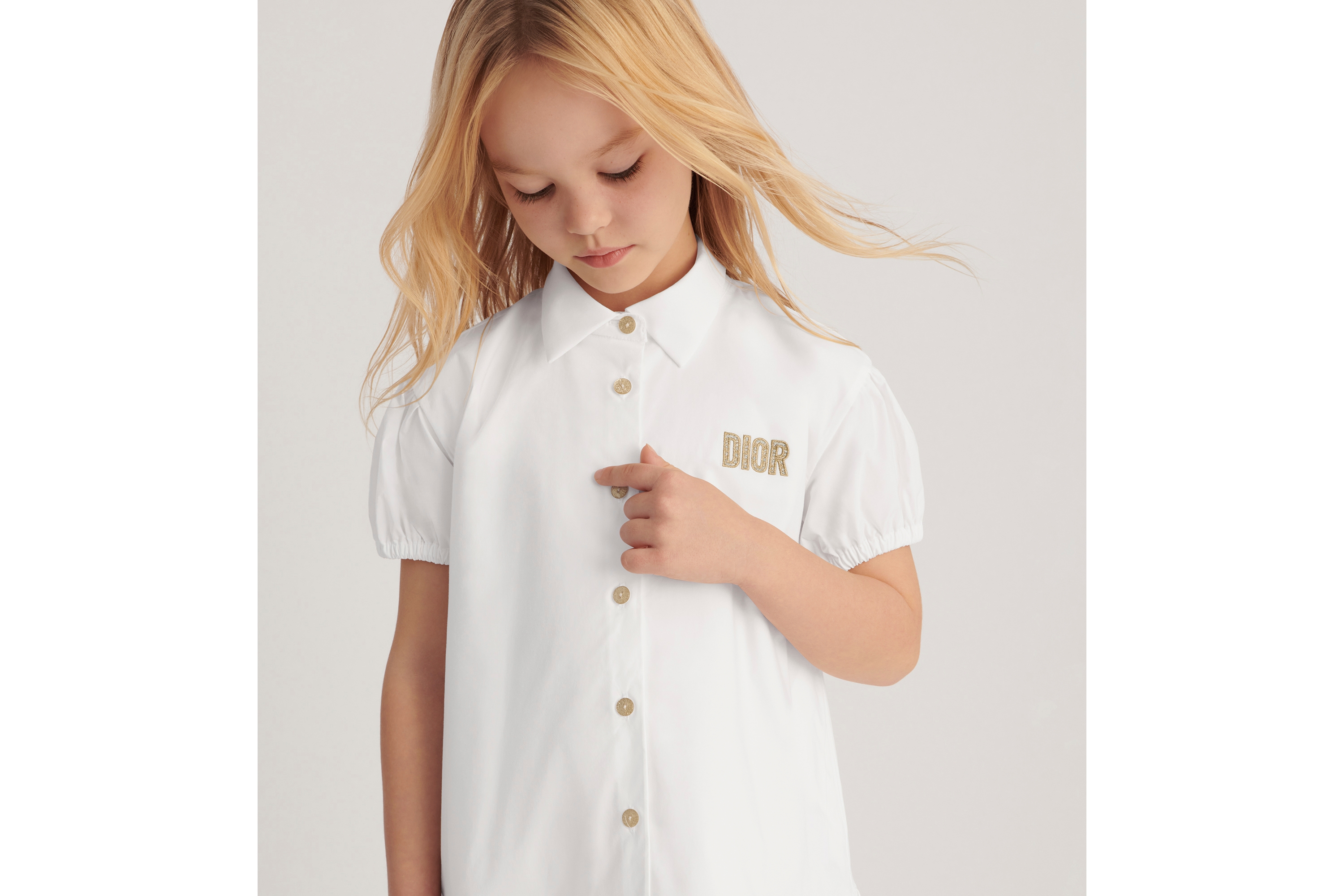 Kids' Flared Dress Ivory Cotton Poplin E02