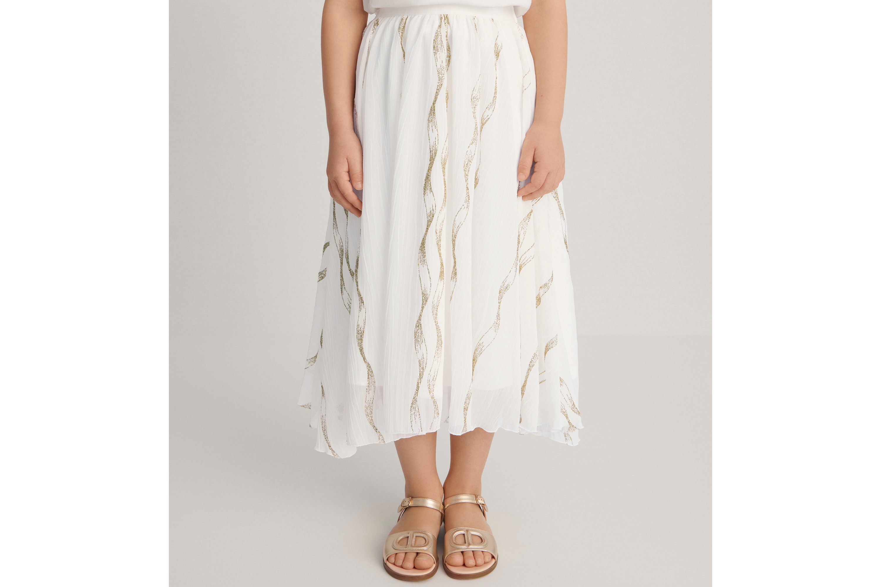 Kids' Long Skirt Ivory Chiffon with Gold-Tone Sparkly Motif E04