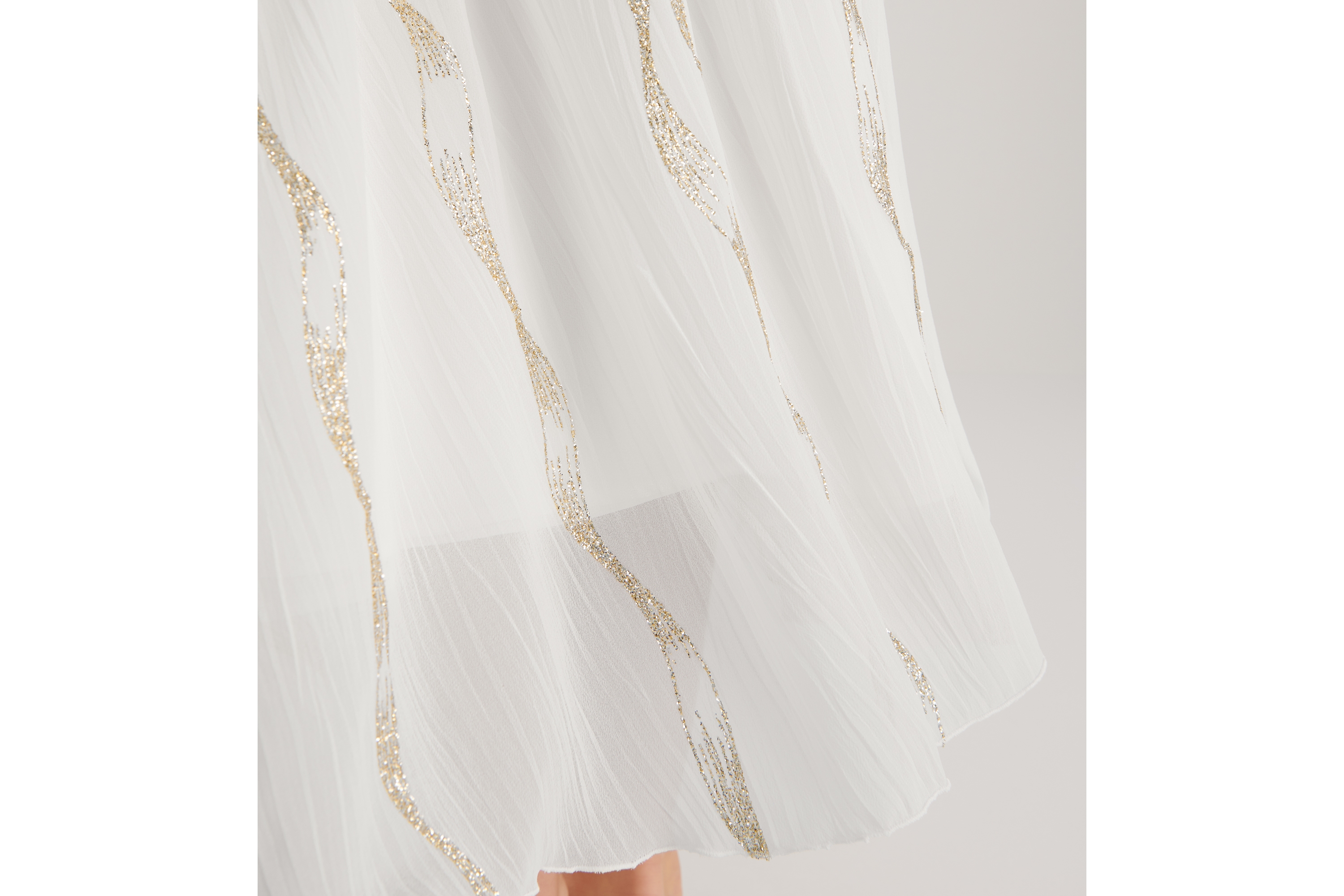 Kids' Long Skirt Ivory Chiffon with Gold-Tone Sparkly Motif E05