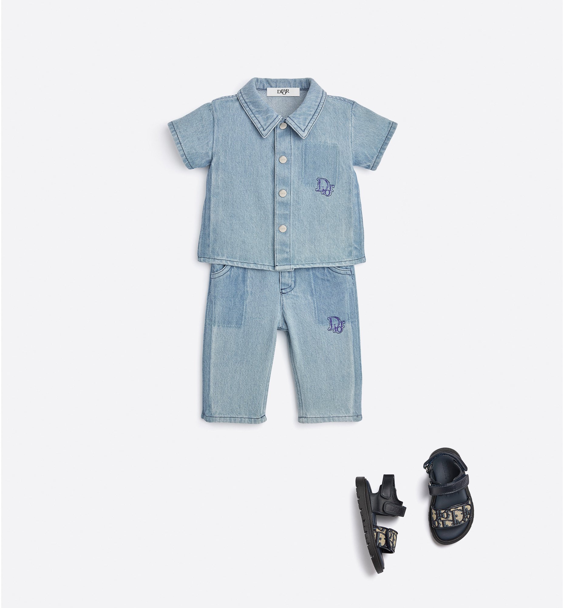 Baby Short-Sleeved Shirt Stonewashed Blue Cotton Denim | DIOR