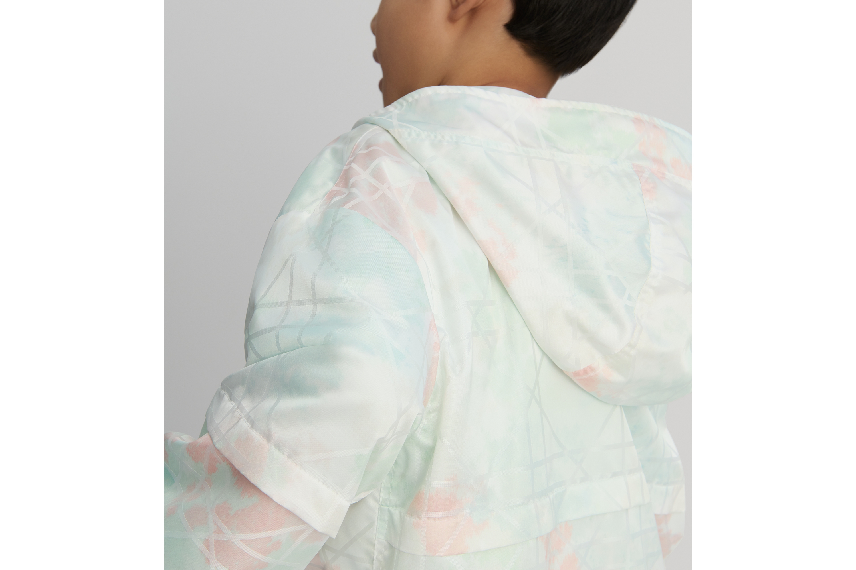 Look Kids' Hooded Windbreaker Ivory Water-Repellent Cannage Technical Fabric with Multicolor Camouflage Effect E08