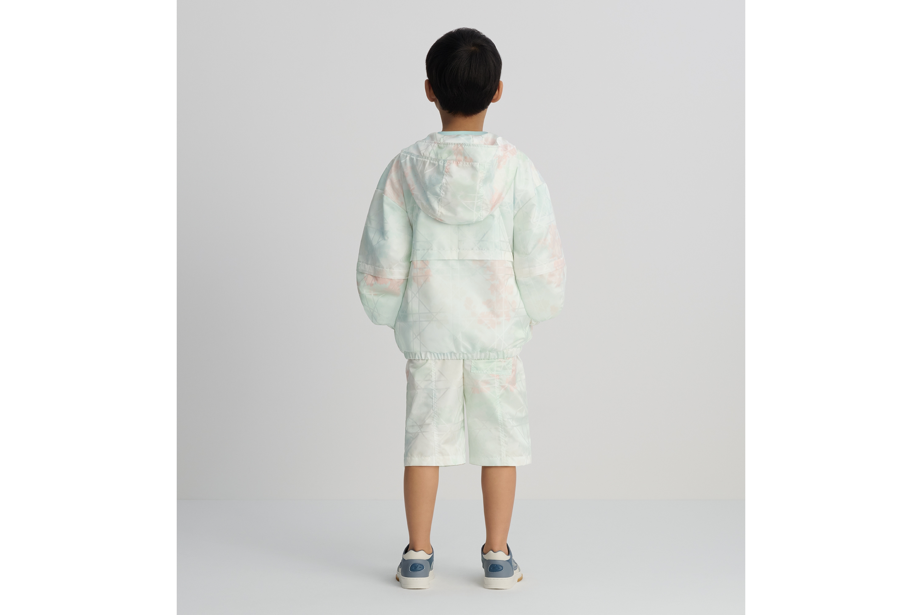 Look Kids' Hooded Windbreaker Ivory Water-Repellent Cannage Technical Fabric with Multicolor Camouflage Effect E09