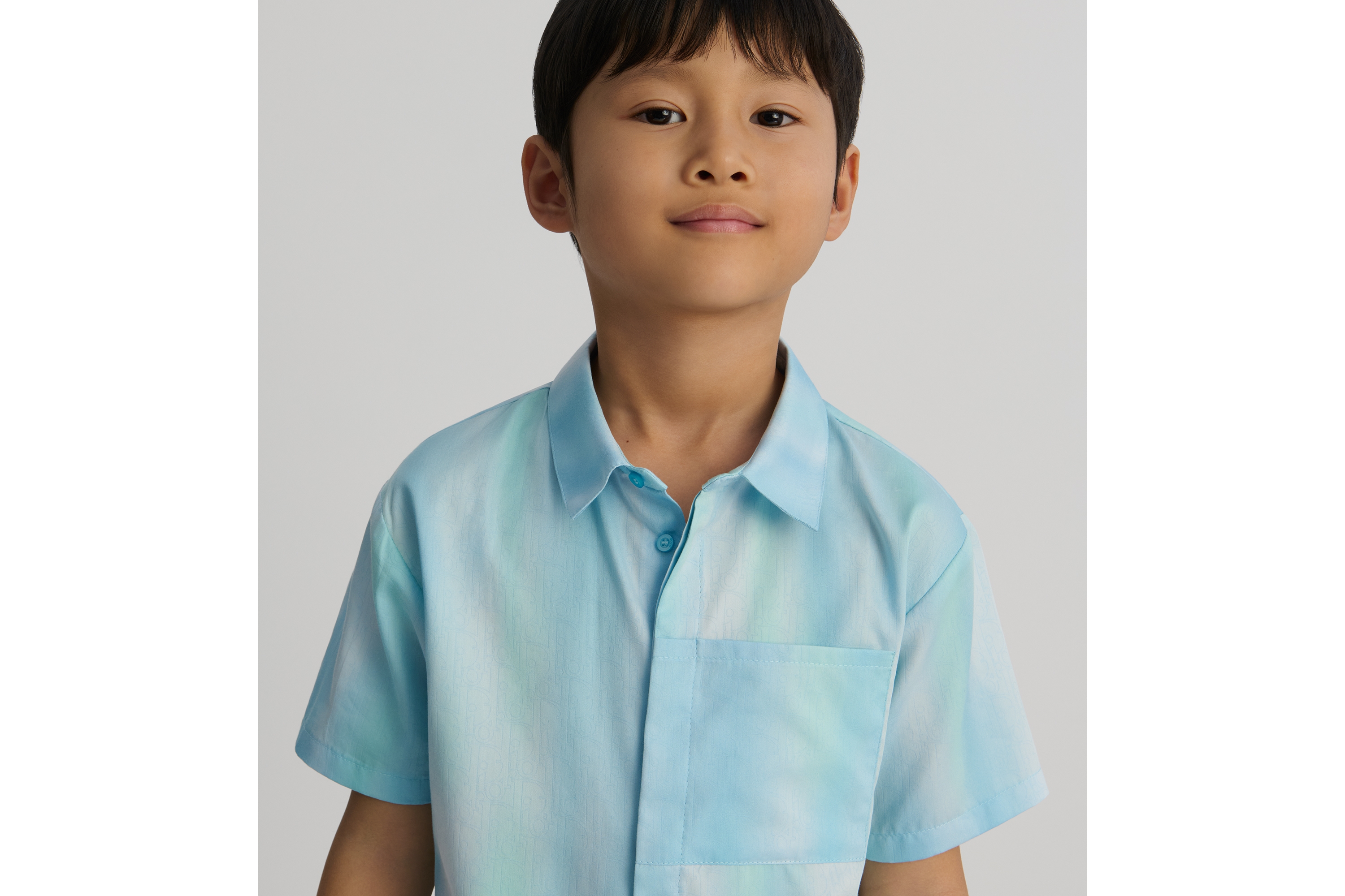 Look Kids' Short-Sleeved Shirt Green and Blue Dior Oblique Cotton-Blend Jacquard E02