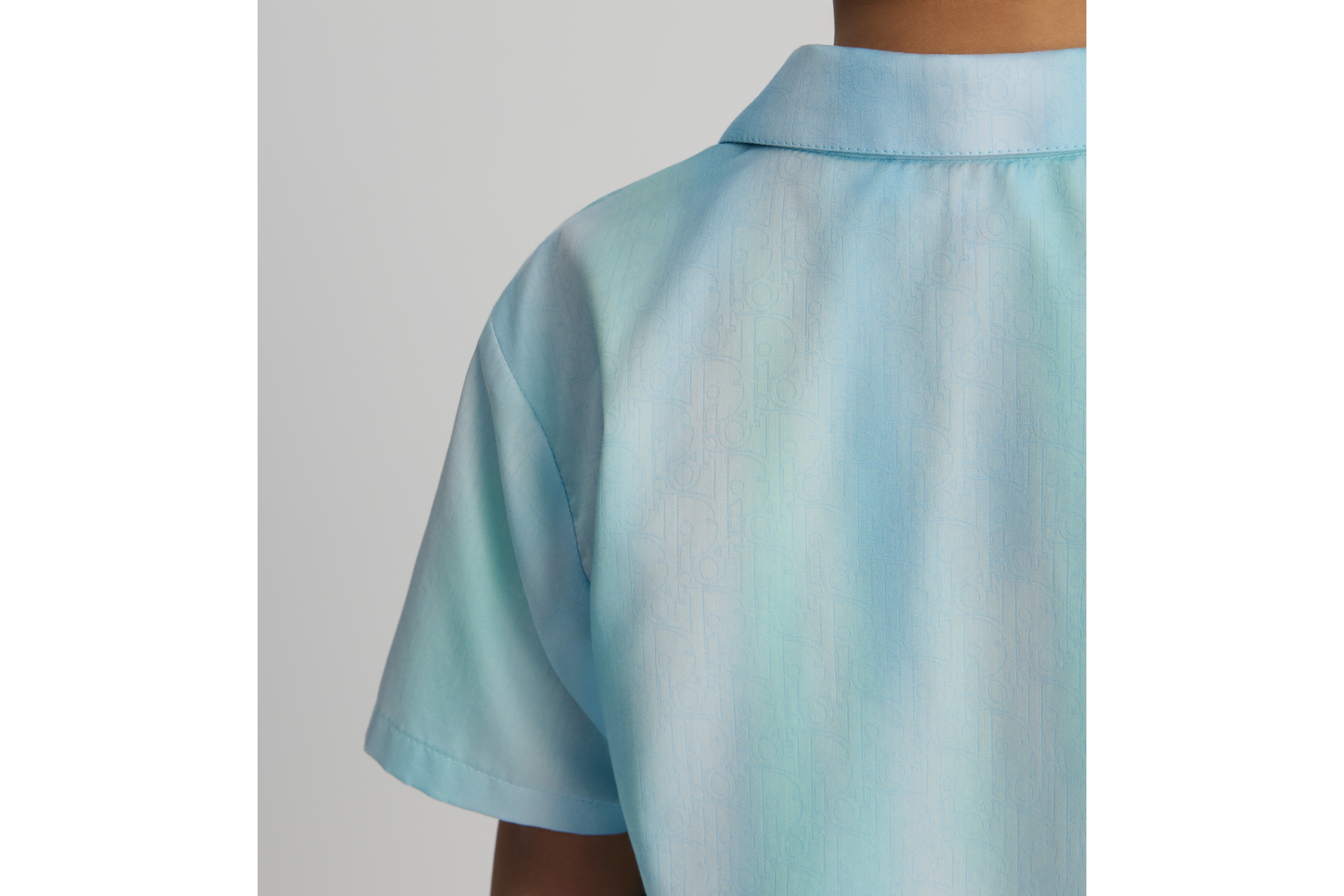 Look Kids' Short-Sleeved Shirt Green and Blue Dior Oblique Cotton-Blend Jacquard E03