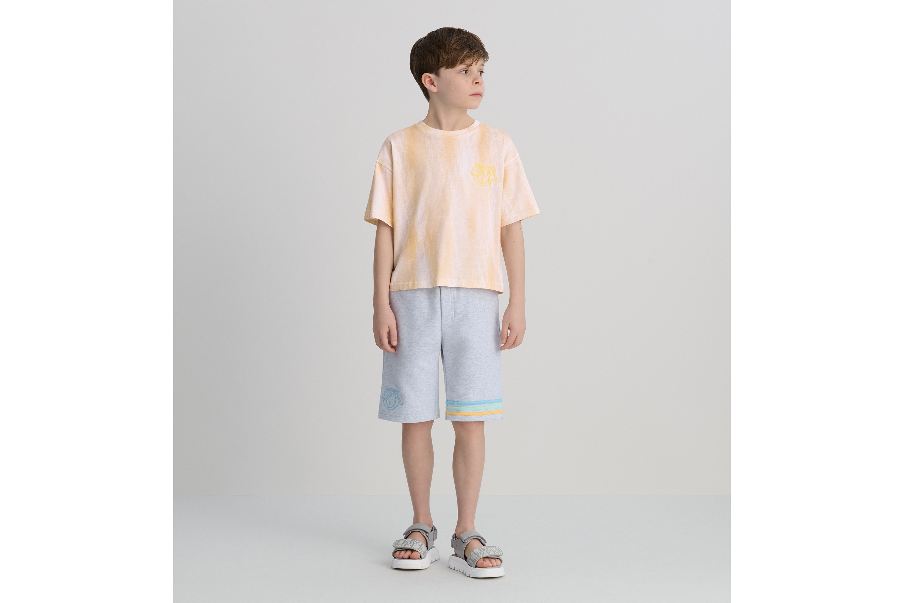 Look Kids' T-Shirt Orange Cotton Jersey with Gradient Dior Oblique Print E01