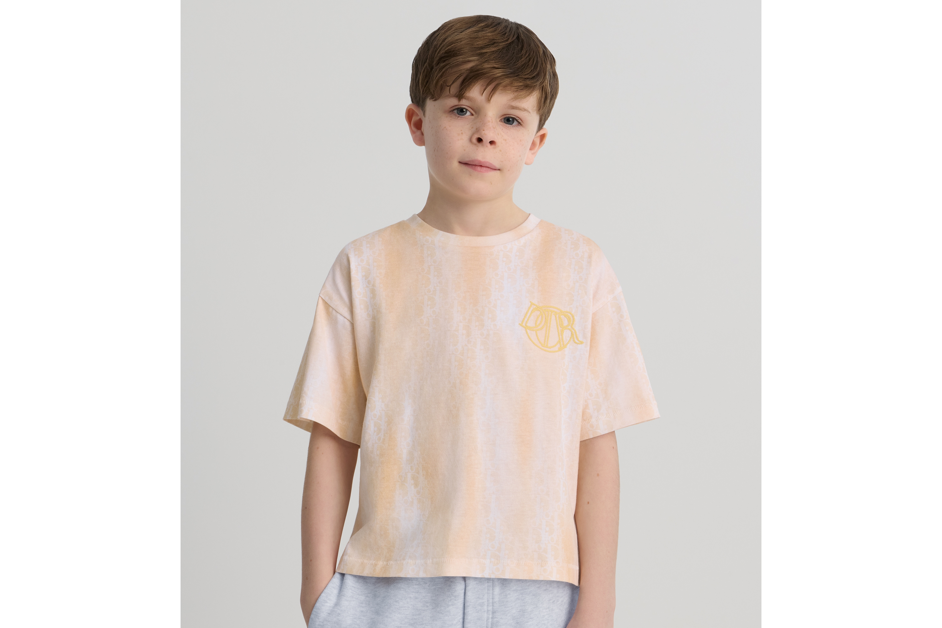 Look Kids' T-Shirt Orange Cotton Jersey with Gradient Dior Oblique Print E02