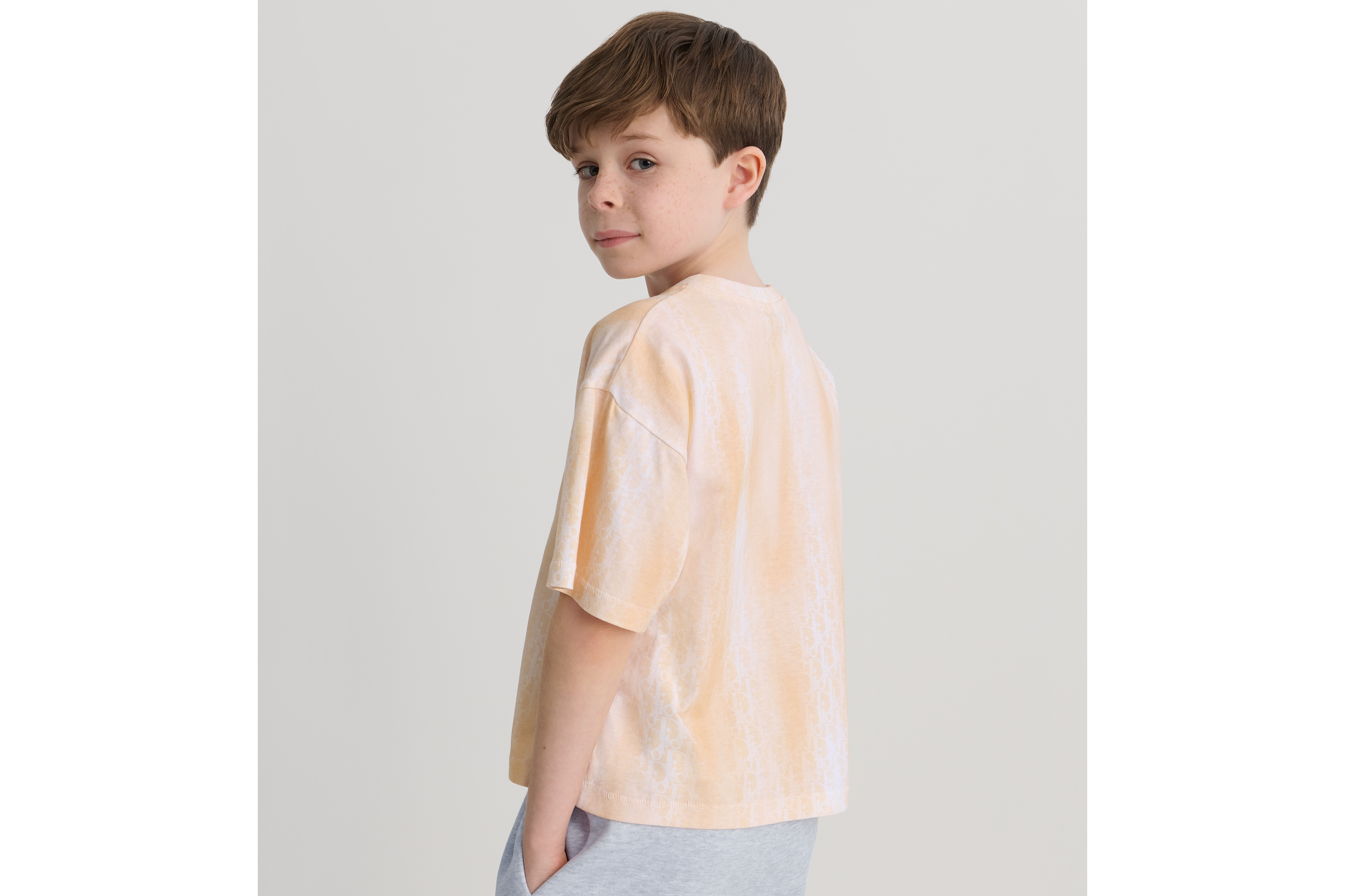 Look Kids' T-Shirt Orange Cotton Jersey with Gradient Dior Oblique Print E04