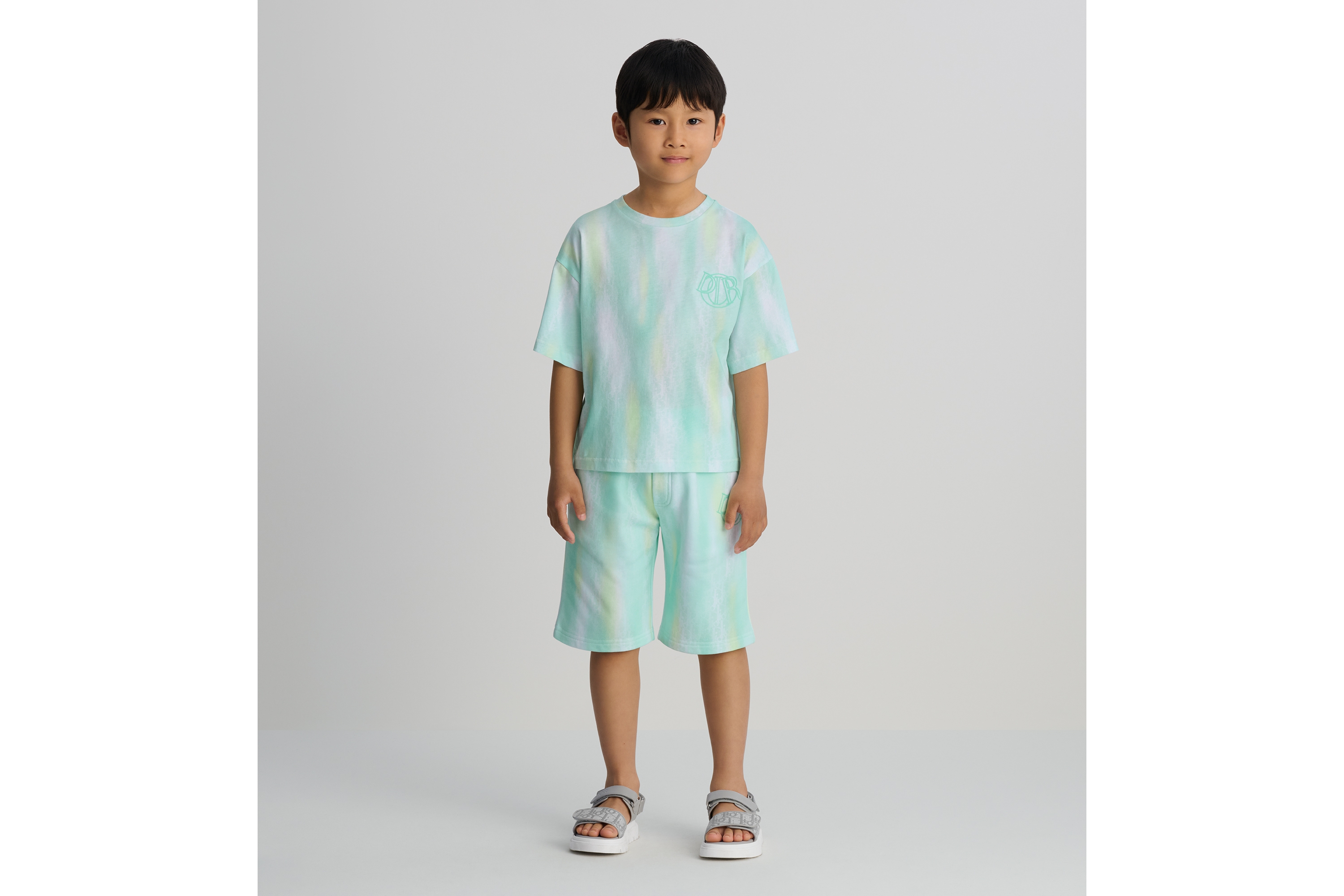 Look Kids' Shorts Yellow and Celadon Cotton Fleece with Gradient Dior Oblique Print E01