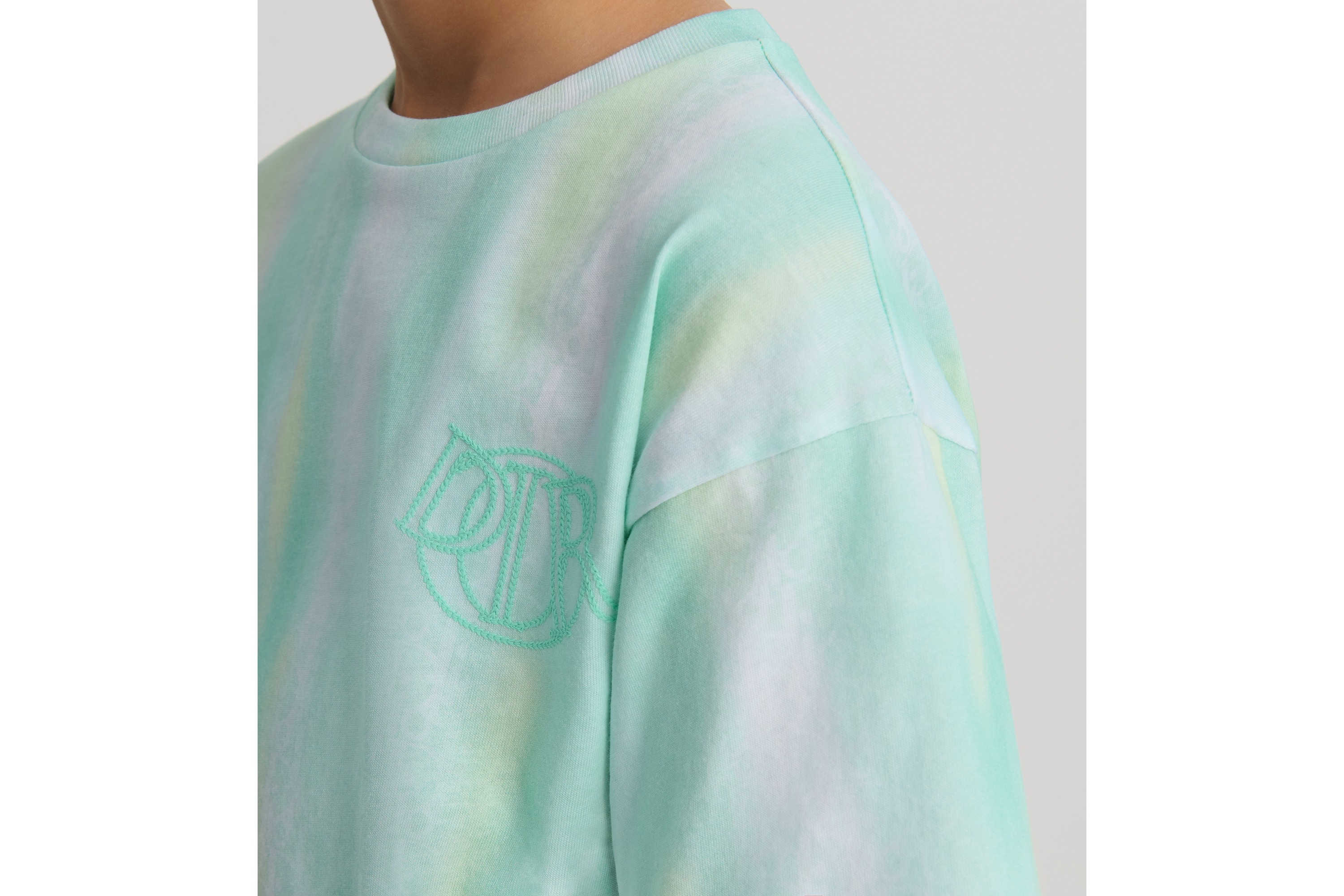 Look Kids' T-Shirt Yellow and Celadon Cotton Jersey with Gradient Dior Oblique Print E03