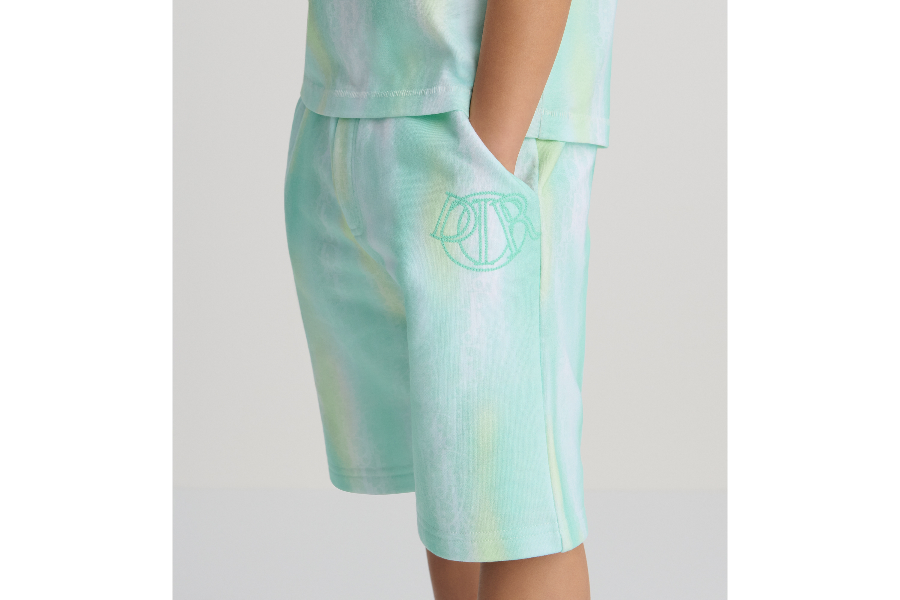 Look Kids' Shorts Yellow and Celadon Cotton Fleece with Gradient Dior Oblique Print E04