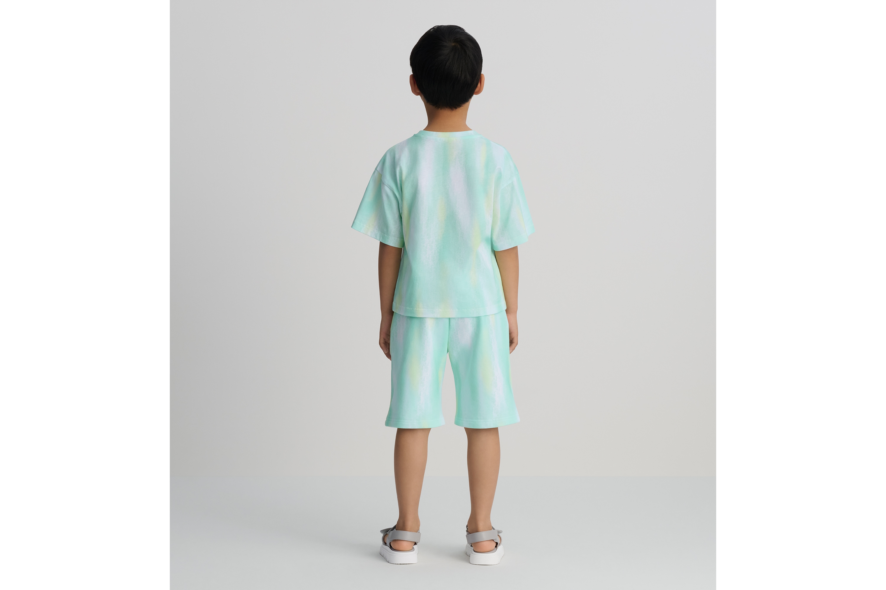 Look Kids' Shorts Yellow and Celadon Cotton Fleece with Gradient Dior Oblique Print E05
