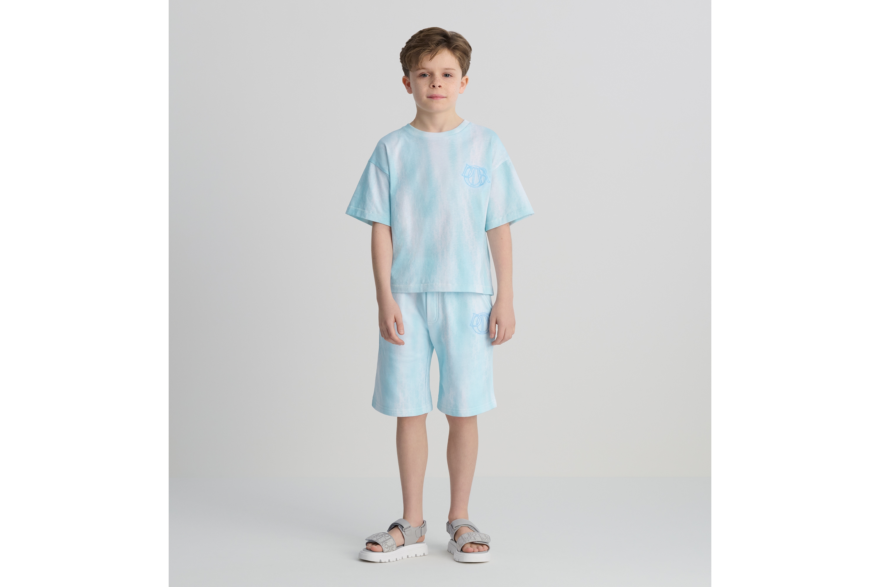 Look Kids' T-Shirt Turquoise Cotton Jersey with Gradient Dior Oblique Print E01