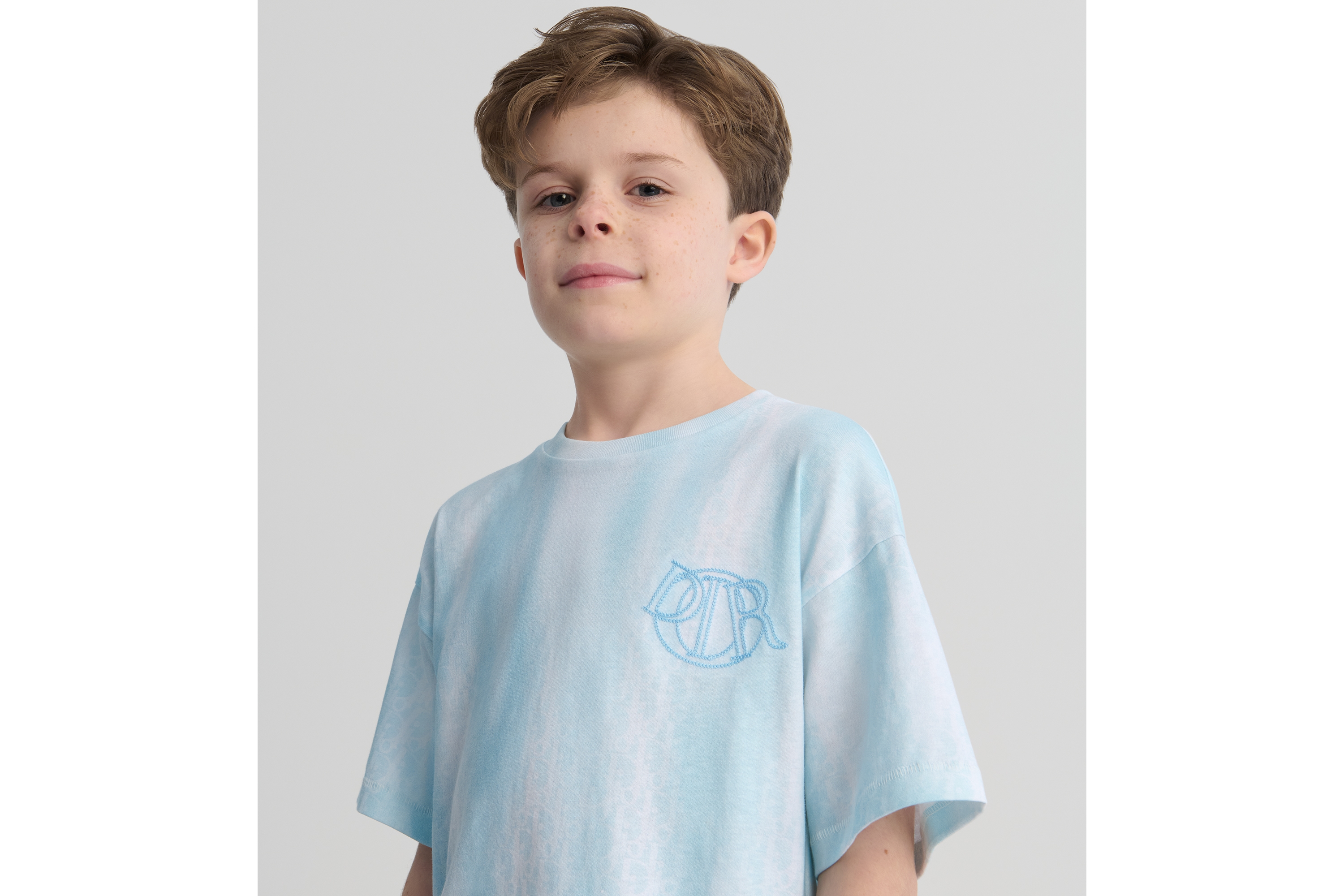 Look Kids' T-Shirt Turquoise Cotton Jersey with Gradient Dior Oblique Print E02