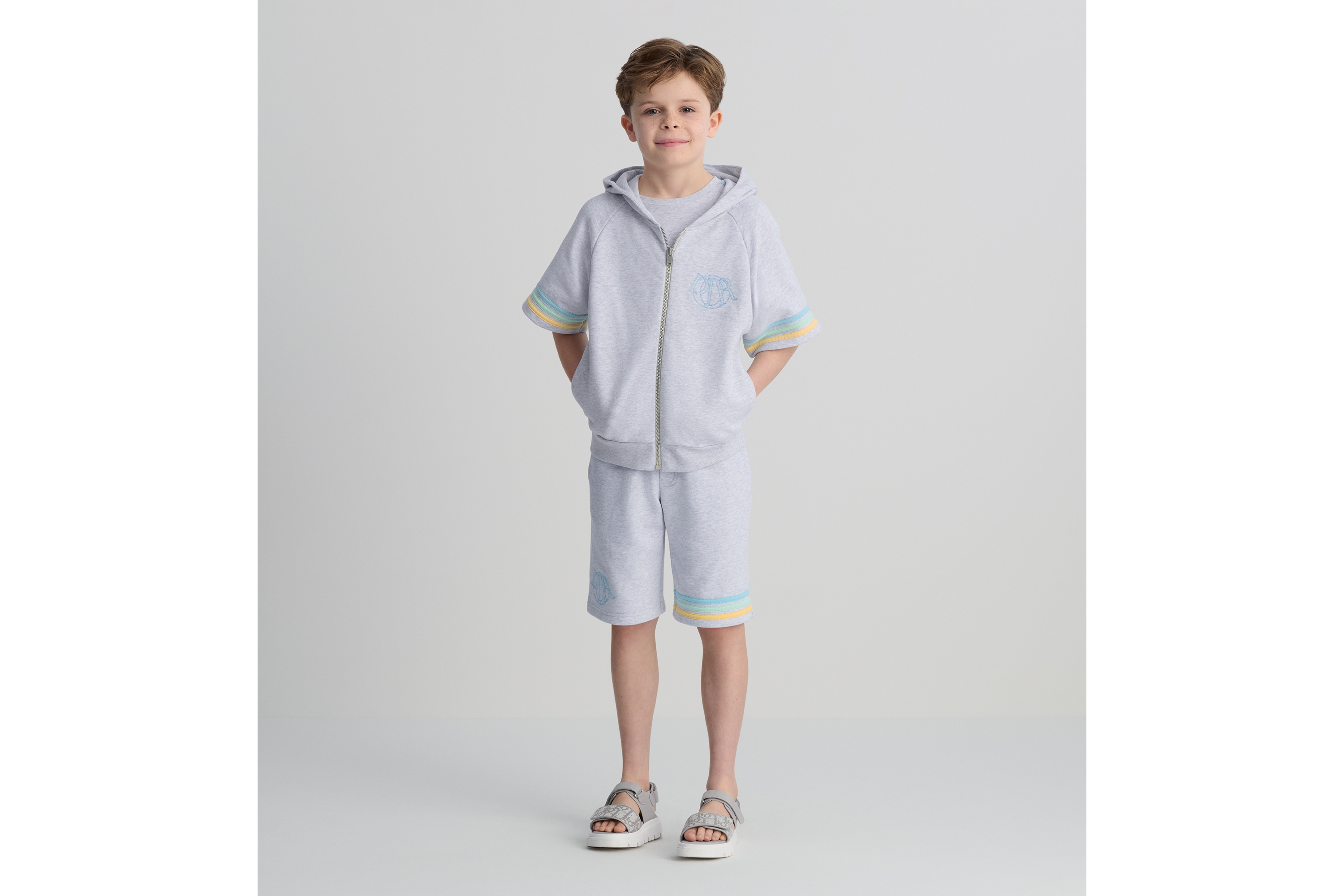 Look Kids' Short-Sleeved Hooded Zipped Sweatshirt Heathered Gray Cotton Fleece E06