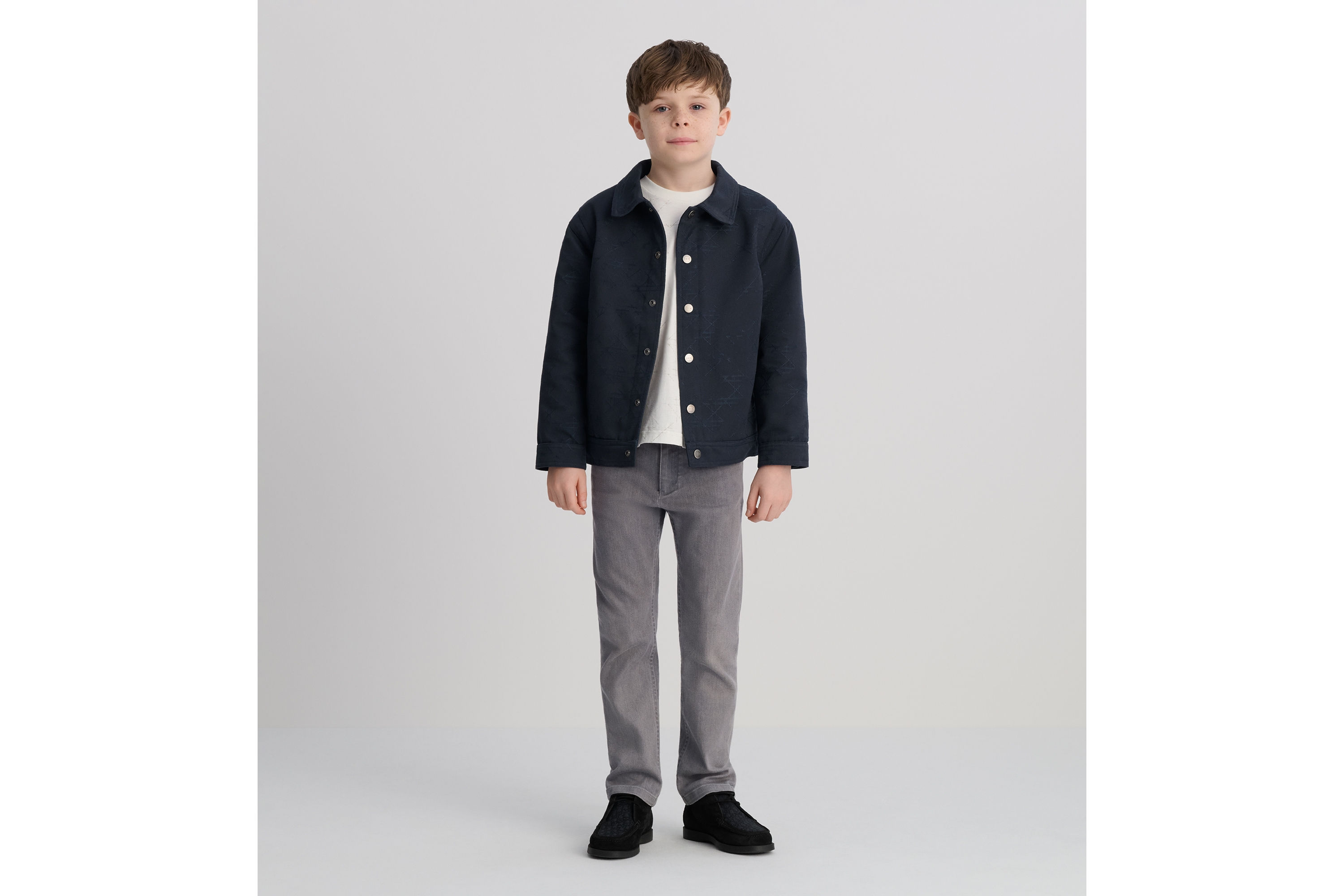 Look Kids' Jacket Navy Blue Cotton-Blend Gabardine with Cannage Jacquard Motif E05