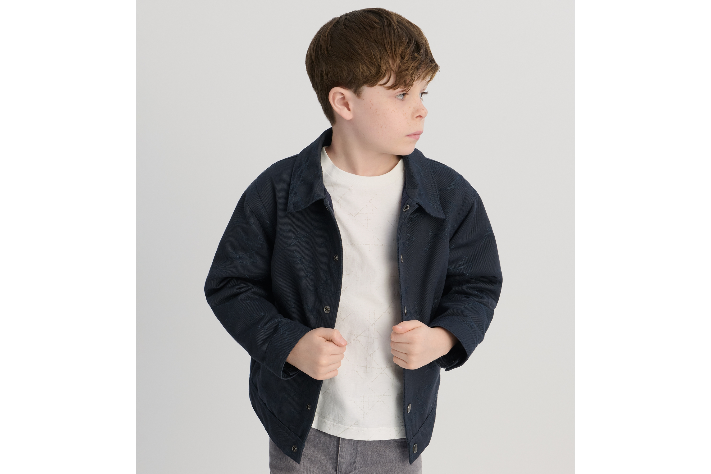 Look Kids' Jacket Navy Blue Cotton-Blend Gabardine with Cannage Jacquard Motif E06