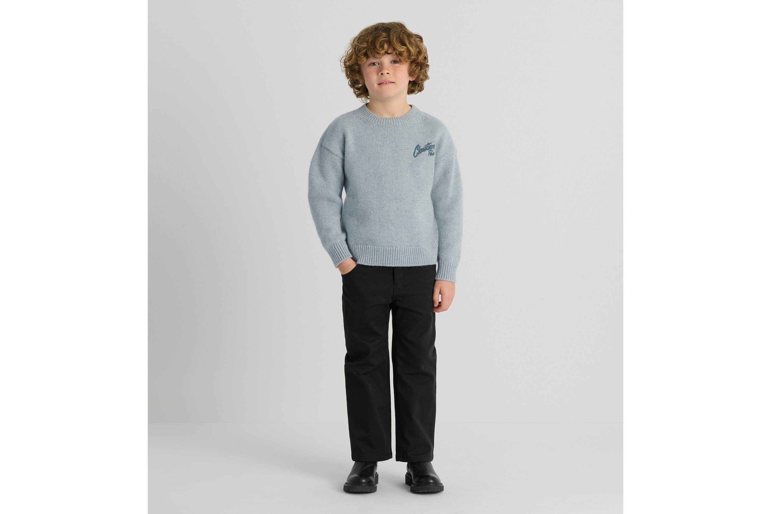 Pullover für Kinder Strick aus Woll- und Kaschmirmouliné in Blau und Beige E01