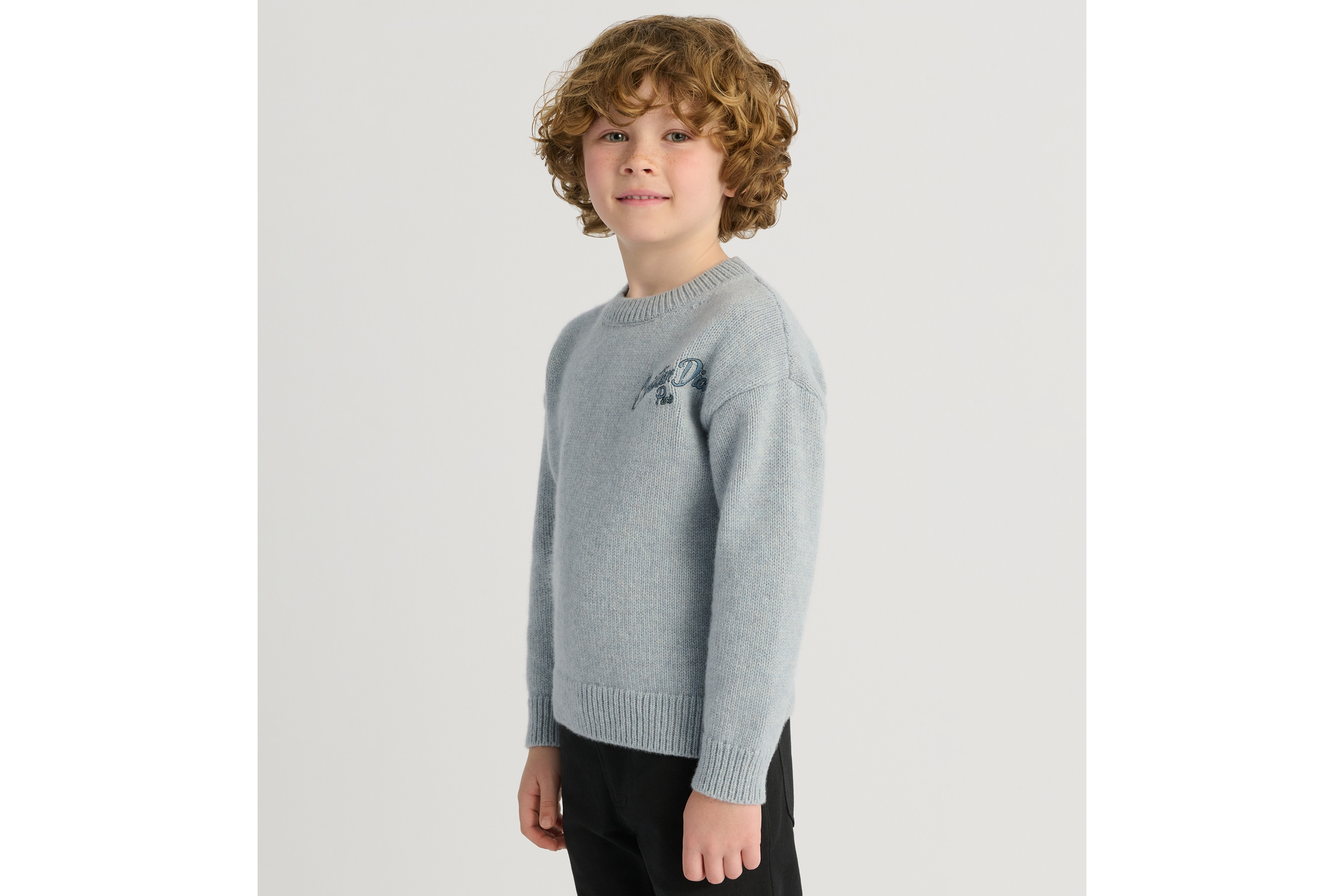 Pullover für Kinder Strick aus Woll- und Kaschmirmouliné in Blau und Beige E02